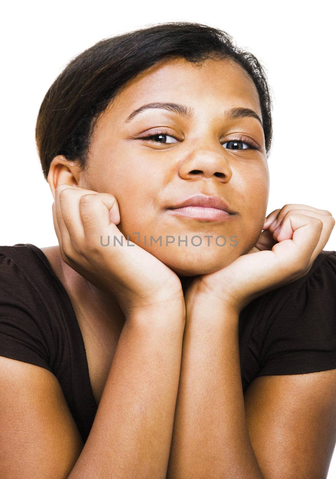 African American girl posing isolated over white