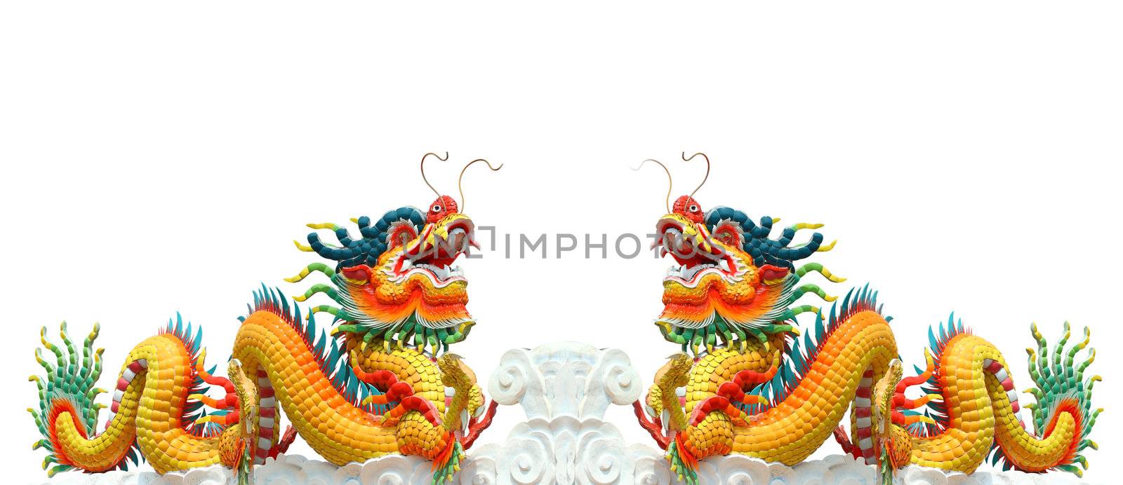 Colorful chinese dragons isolated on white background