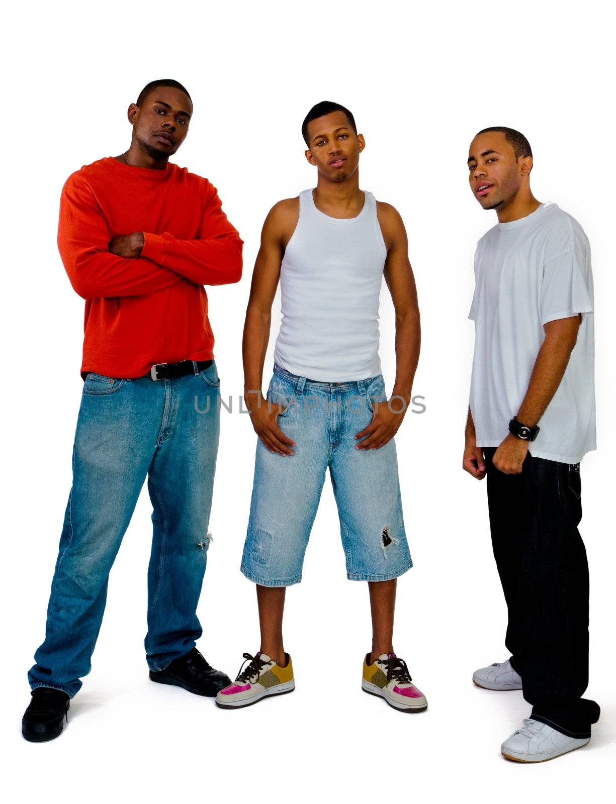 Young men posing isolated over white