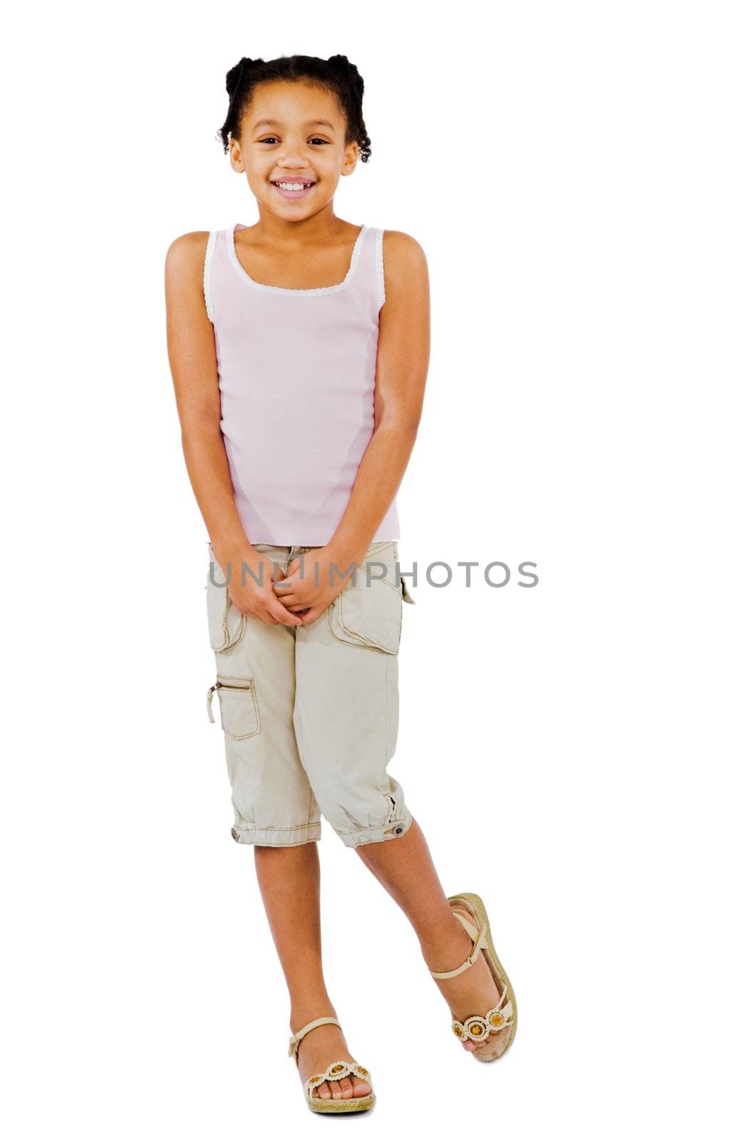 Girl posing and smiling isolated over white