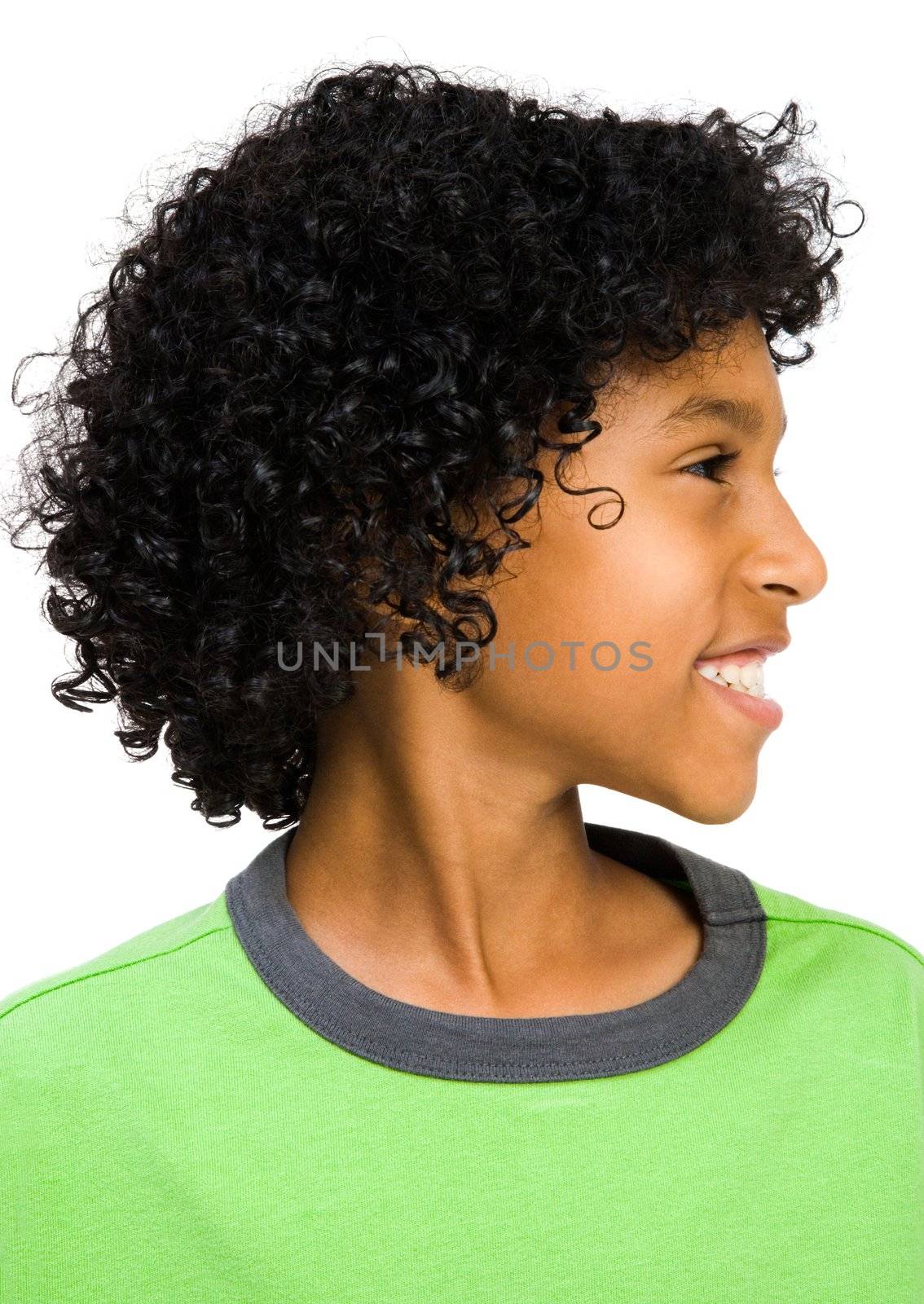 Close-up of a happy boy isolated over white