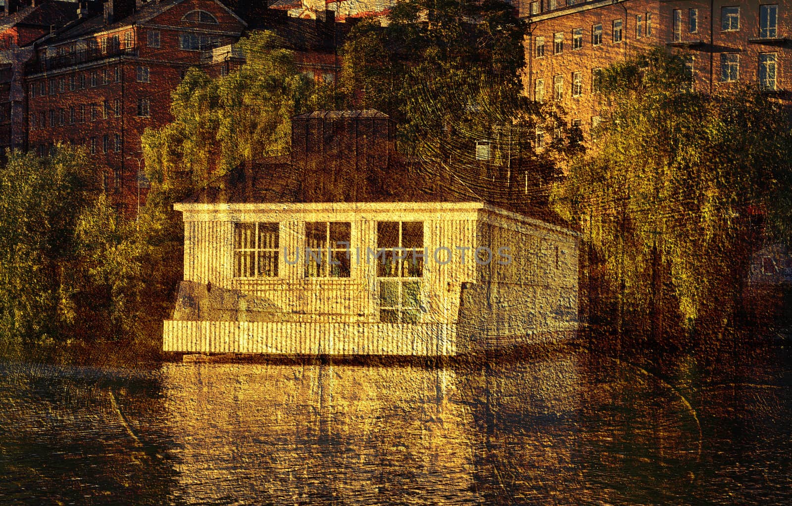 Liljeholmsbadet in stockholm from 1930. It�s a public bath house on the water.