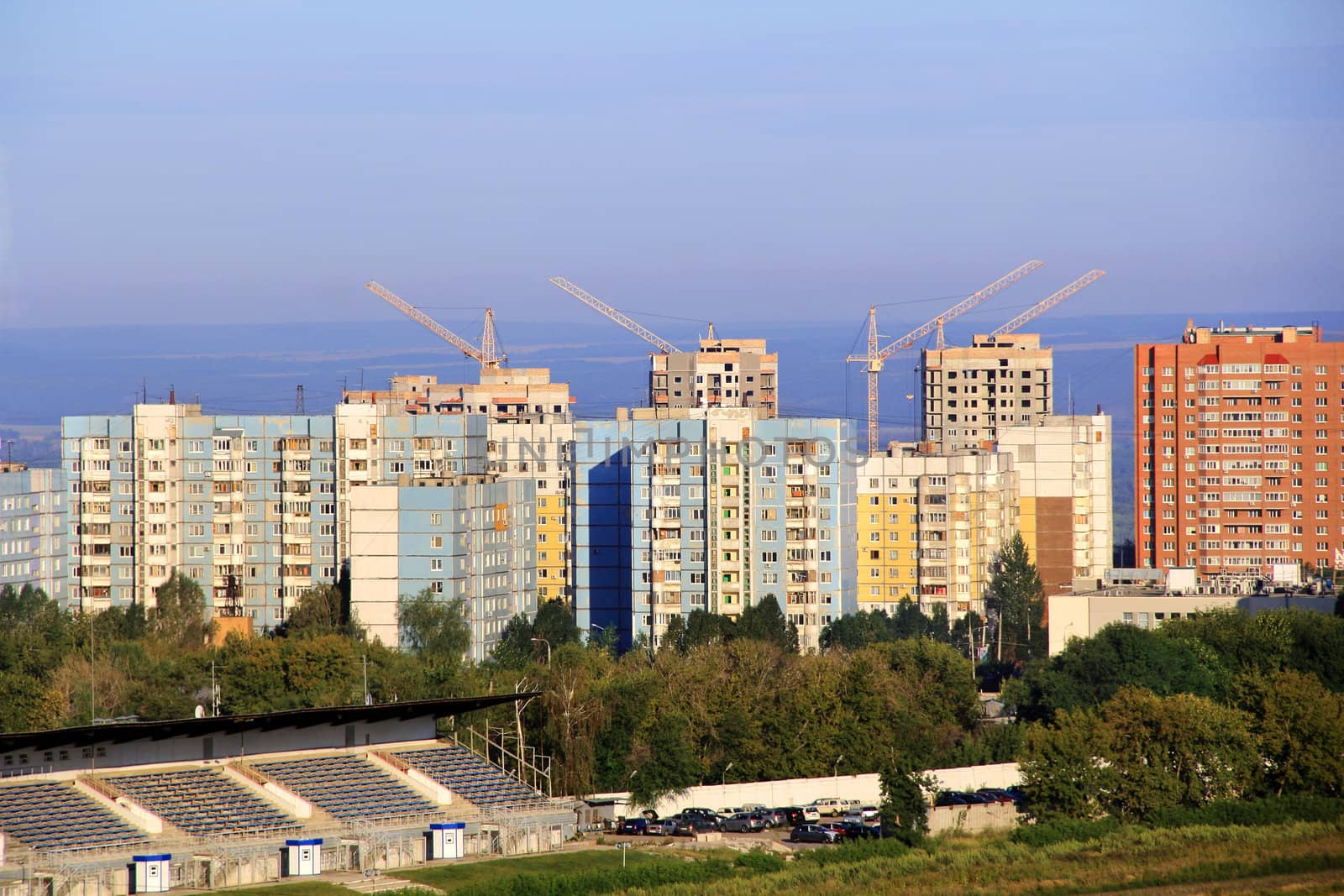 Landscape with construction site and blue sky