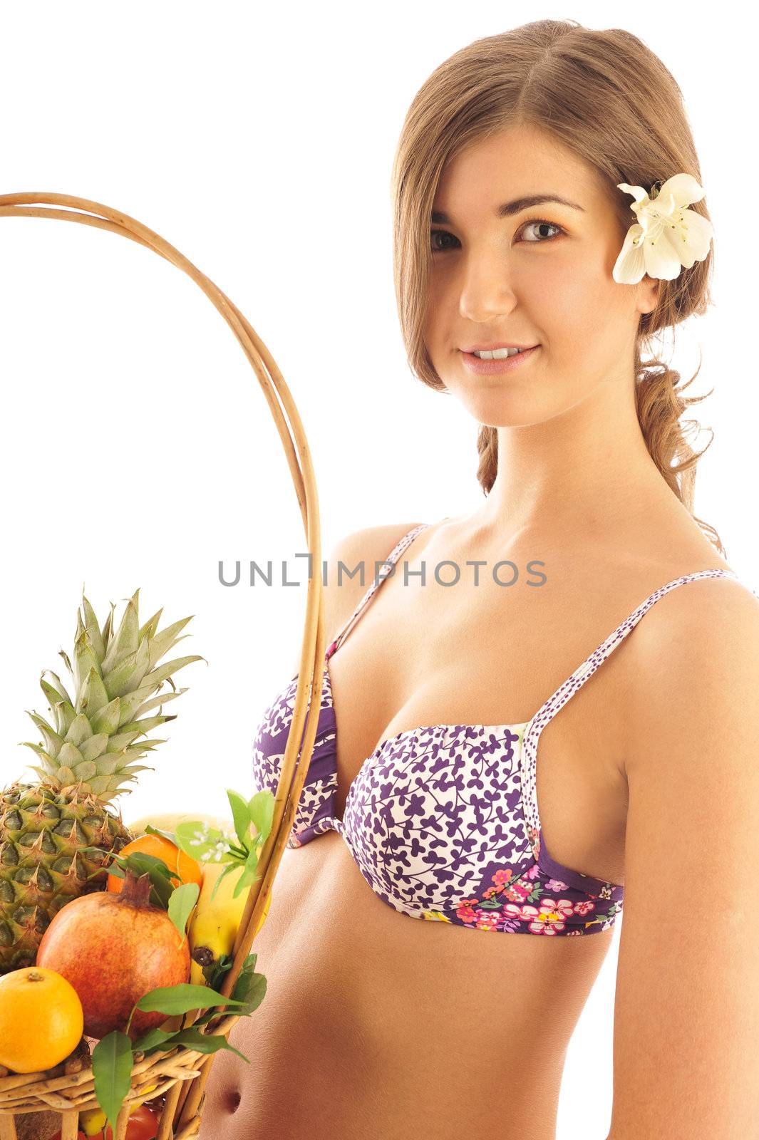  young sexy smiling girl isolated on white and symbolizing summer