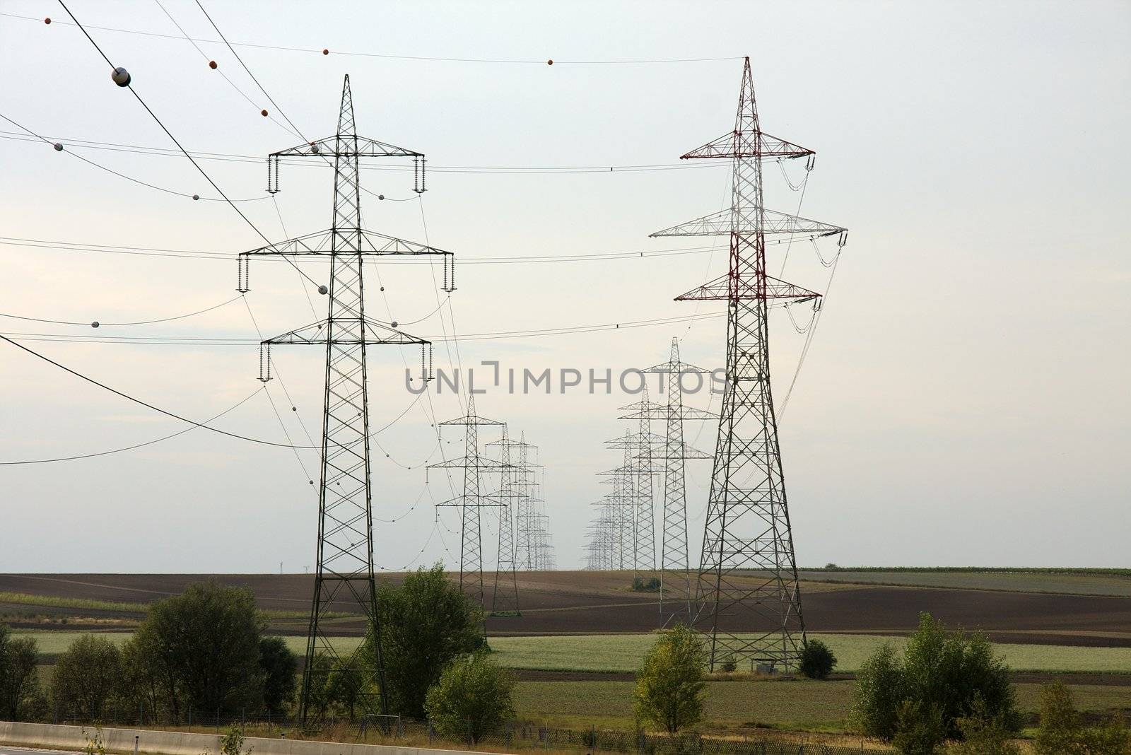 High voltage electric lines through the countryside