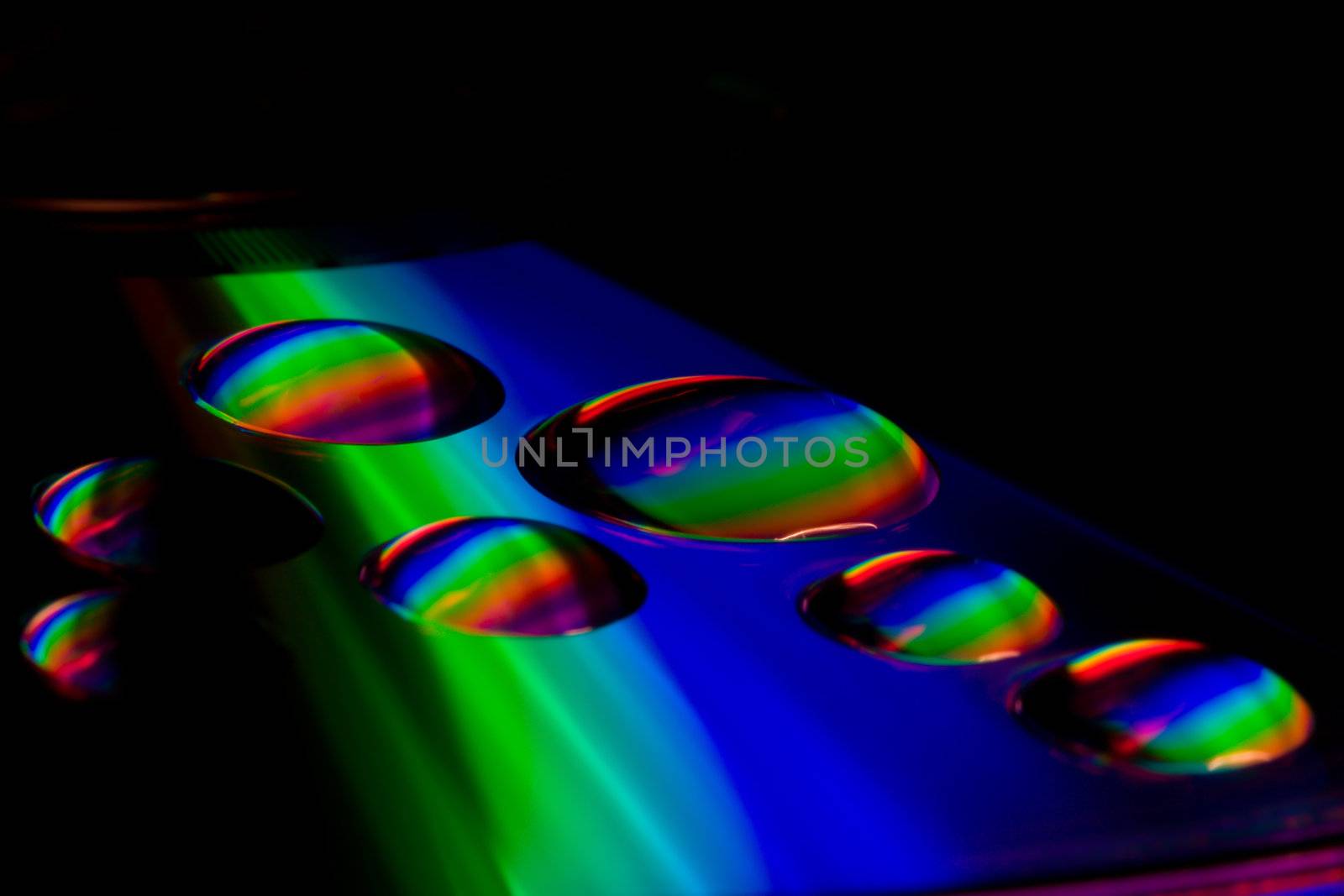 Rainbows created in each of these water drops.