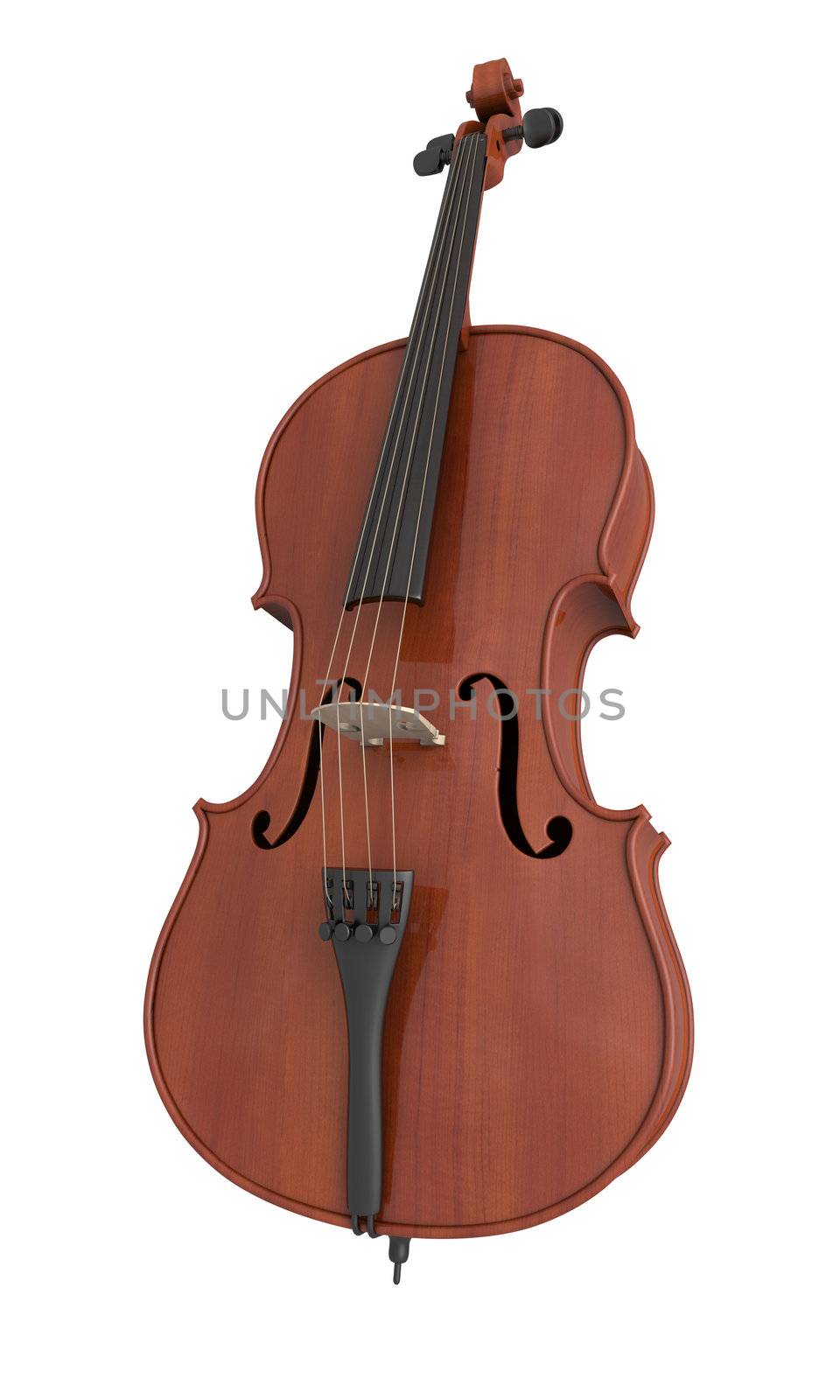 3D rendered cello on white background.