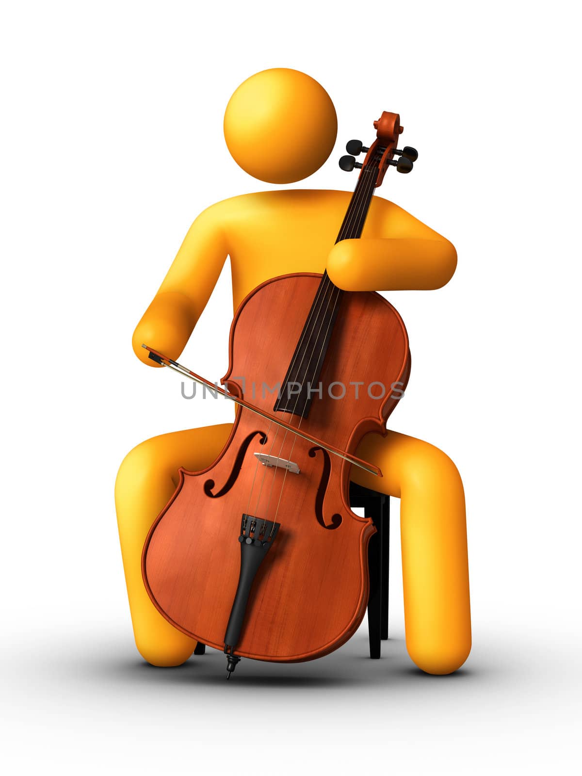 3D rendered stick figure playing cello.Stick