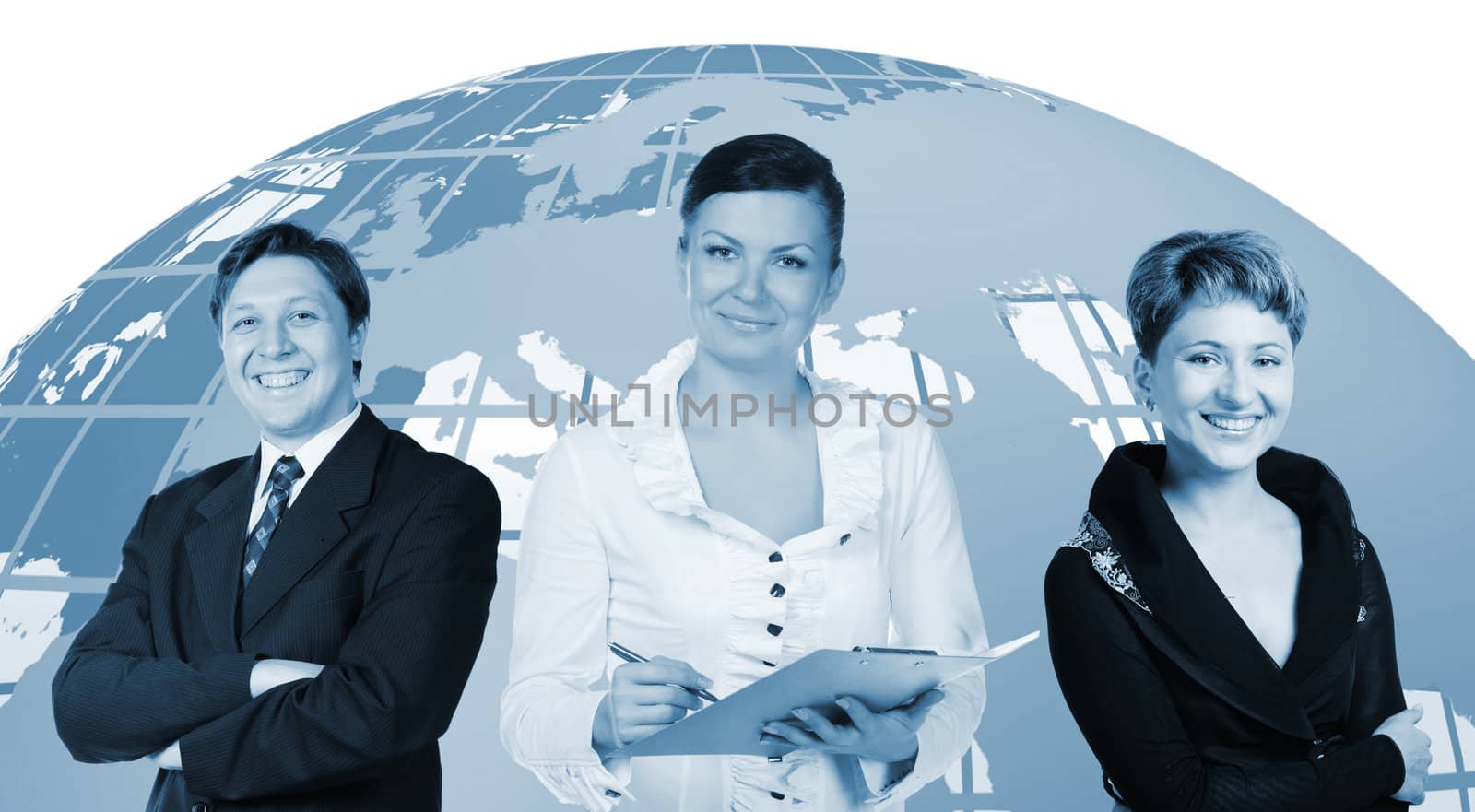 Business people. Group of people and the earth globe on a background.