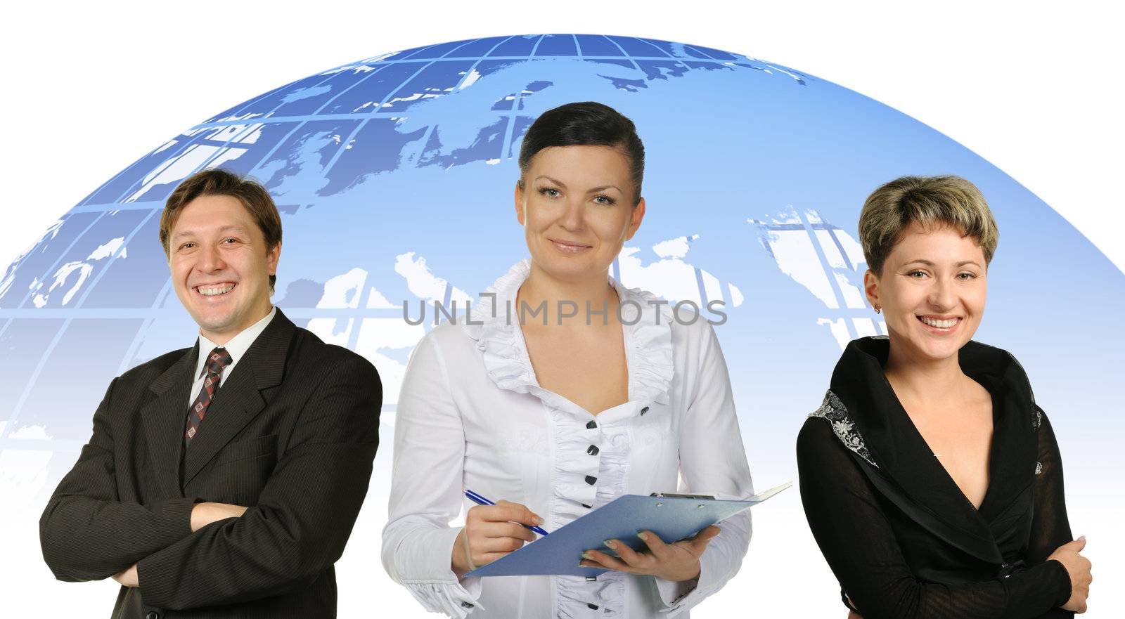 Business people and globe on a back by galdzer