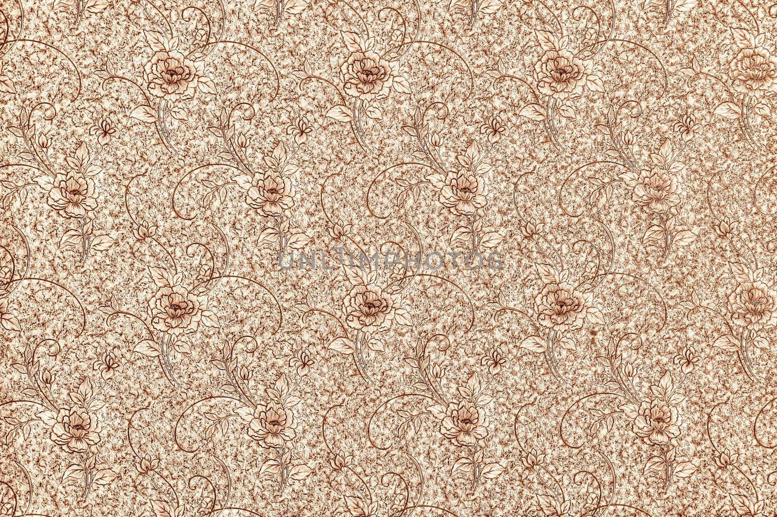 Wall-paper on a wall. Decorative flower drawing of high detailed