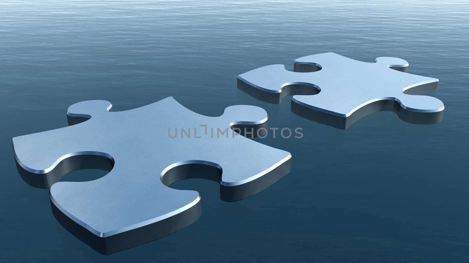 Two puzzles on a water surface. 3D image