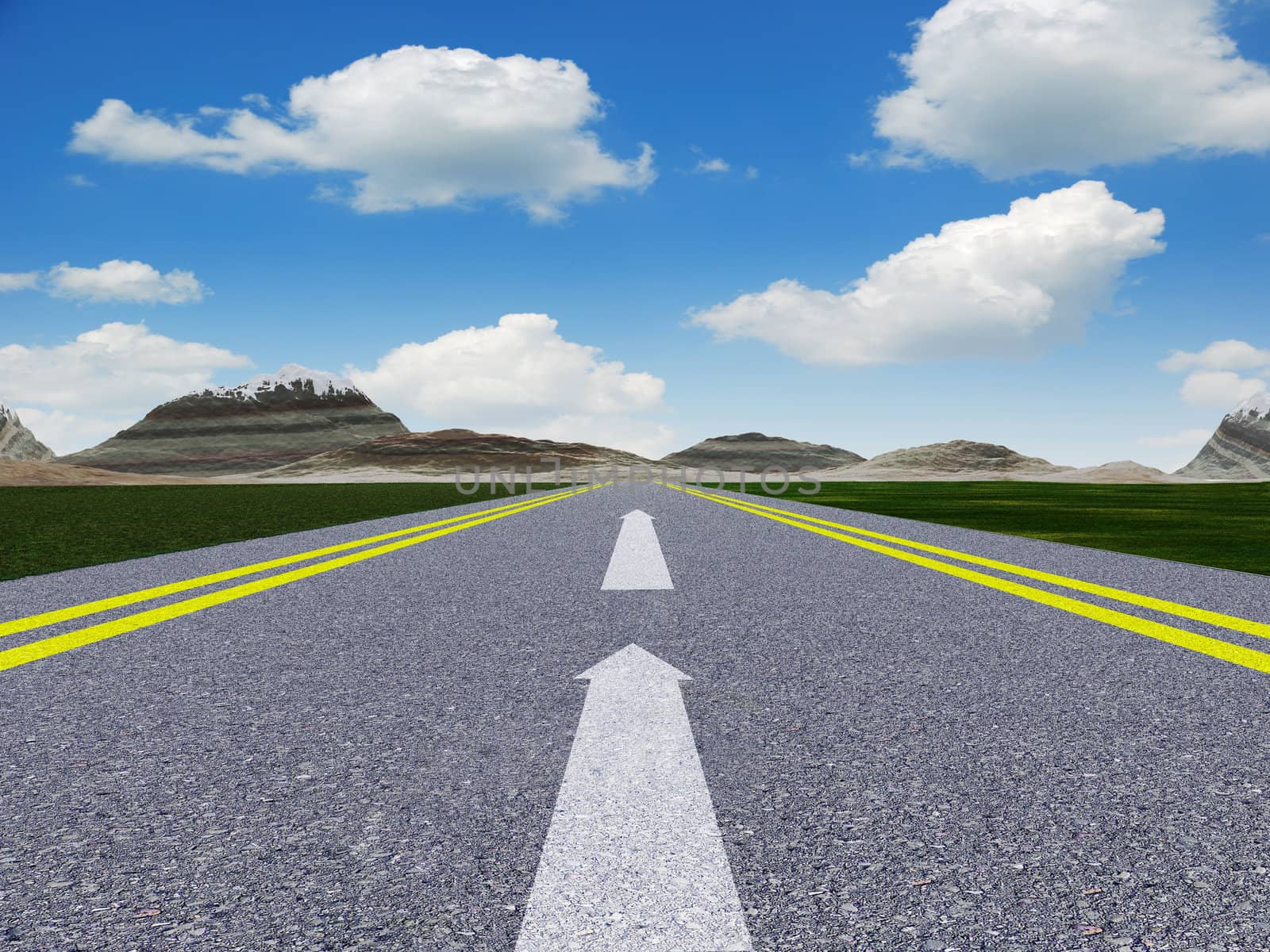 road marking arrow. White arrow at detailed texture asphalt
