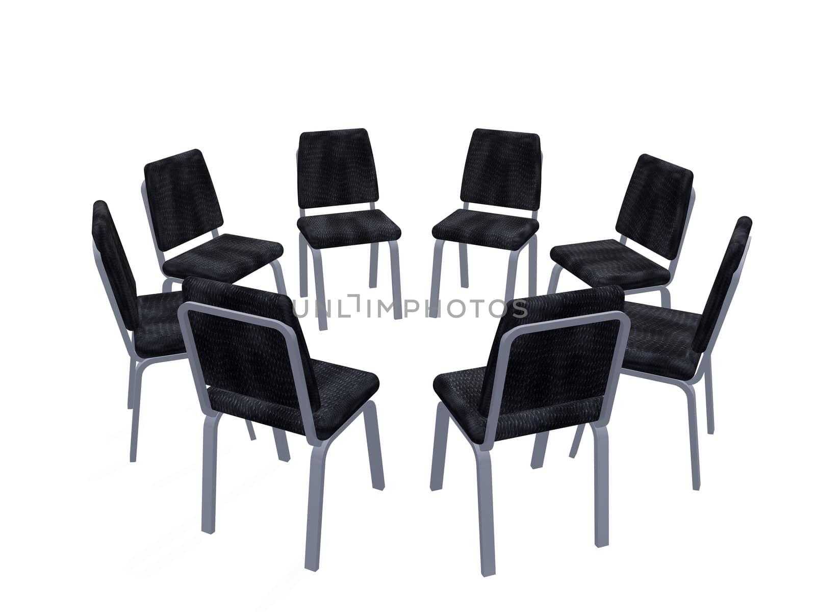 Armchairs placed on a circle. It is isolated on a white background