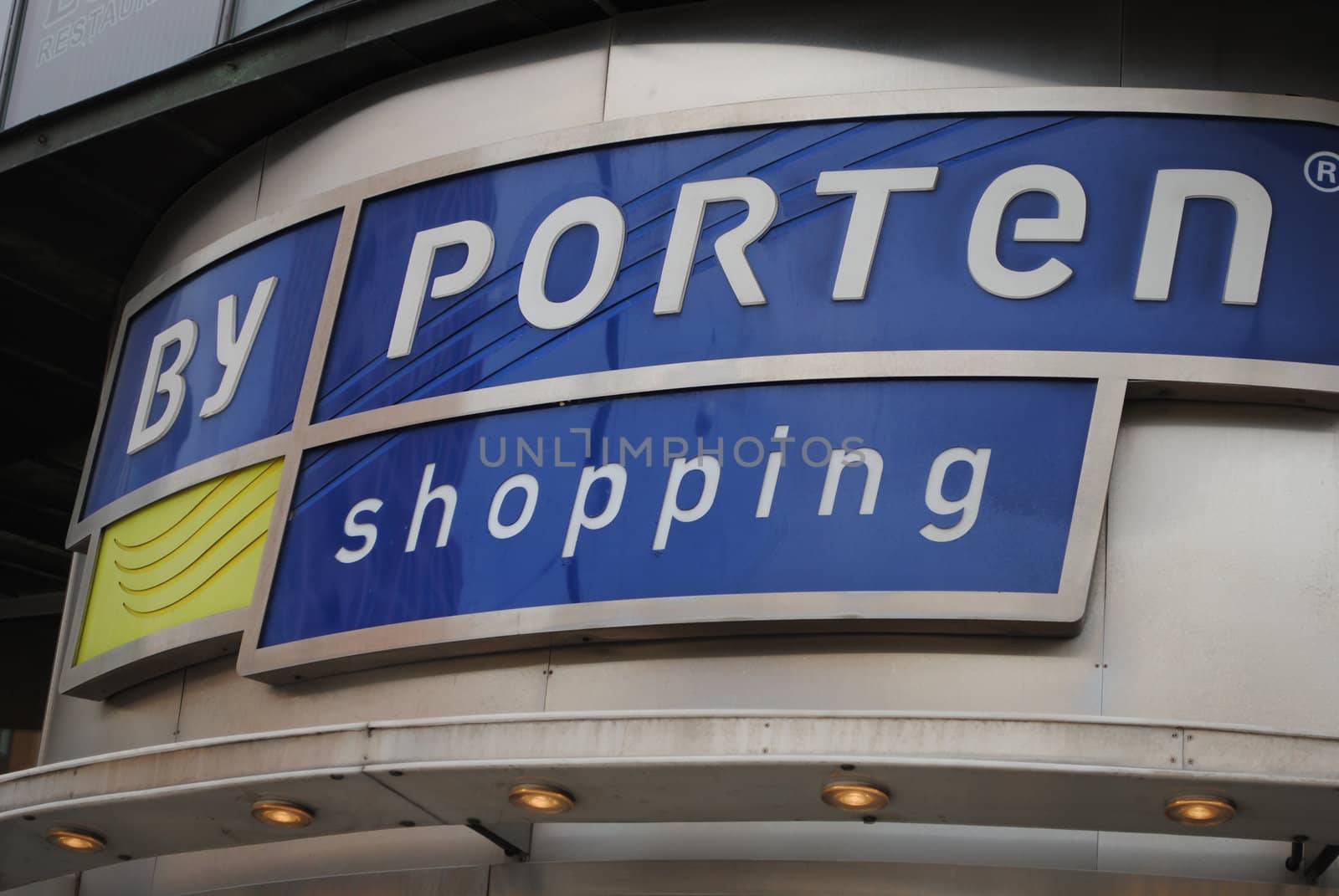 Main entrance of Byporten shopping center in Oslo, Norway.