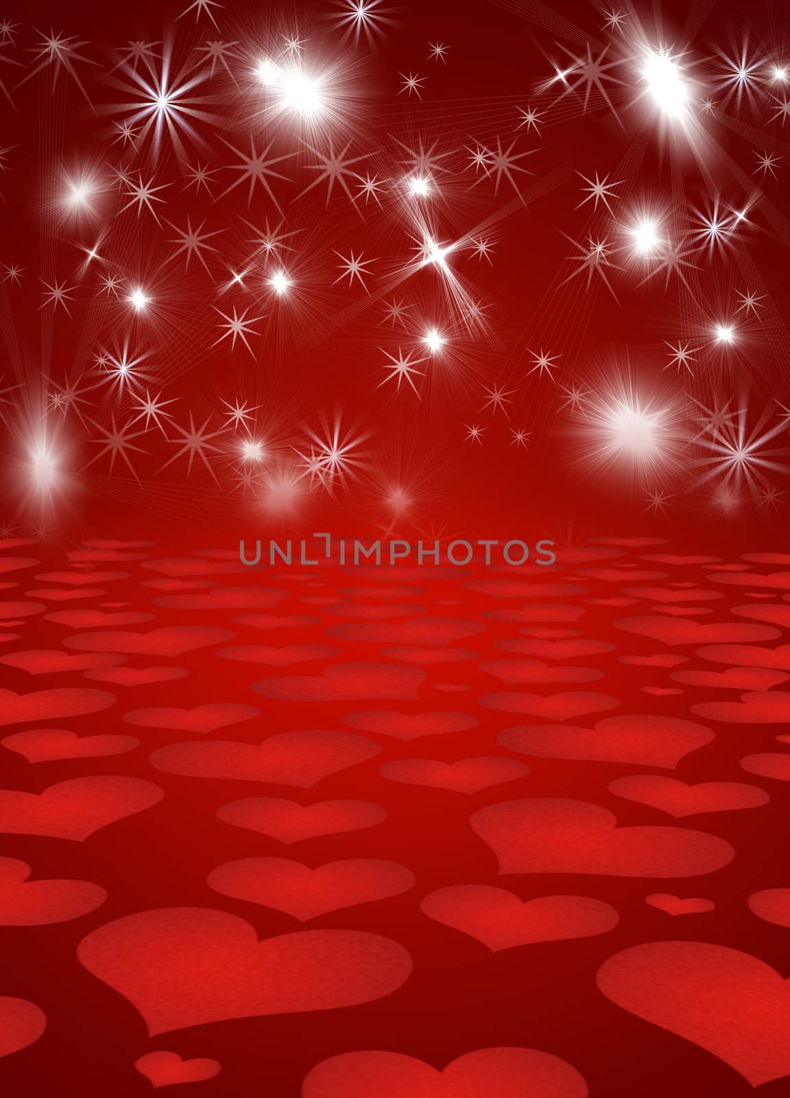 Background with shines, sparks, heart. A red background