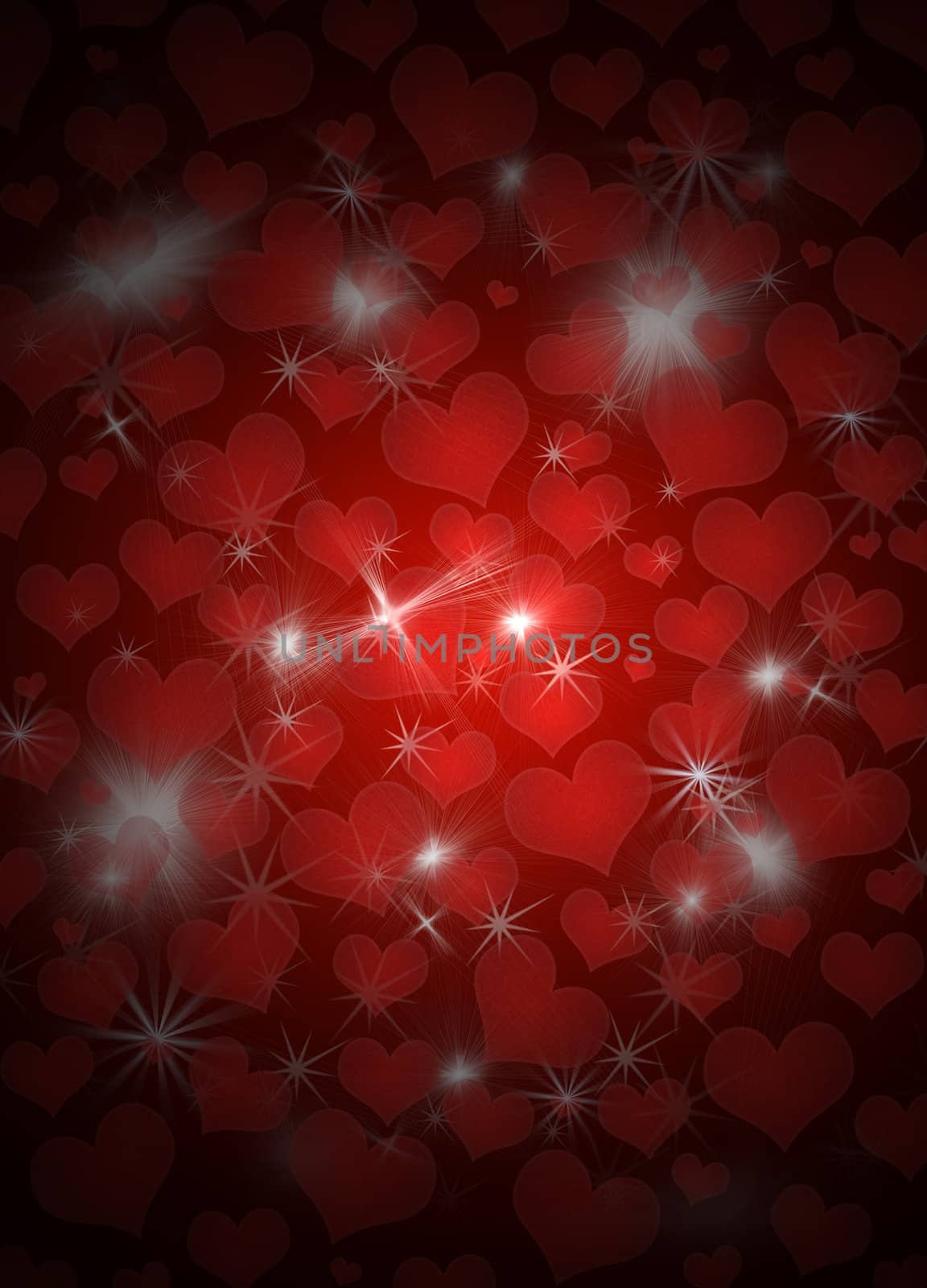 Background with shines, sparks, heart. A red background