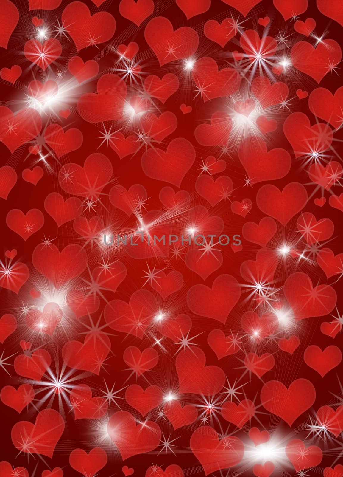 Background with shines, sparks, heart. A red background