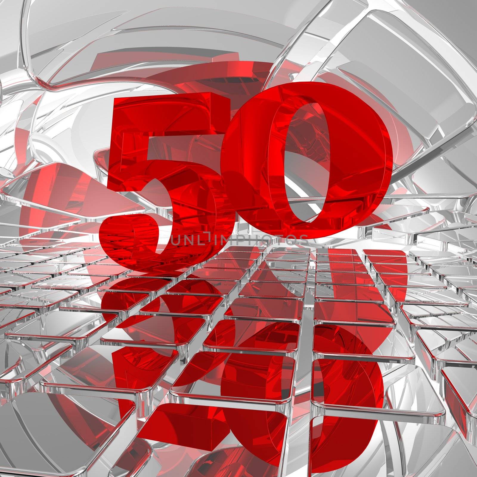 red number fifty on chrome tiles - 3d illustration