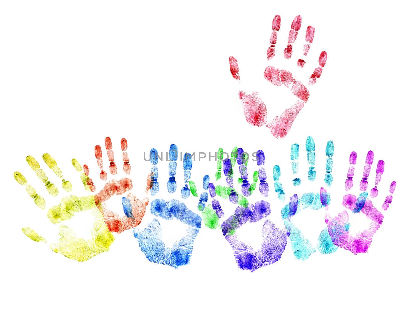 Color print of human hands.Concept of voting.The detailed image. It is isolated on a white background