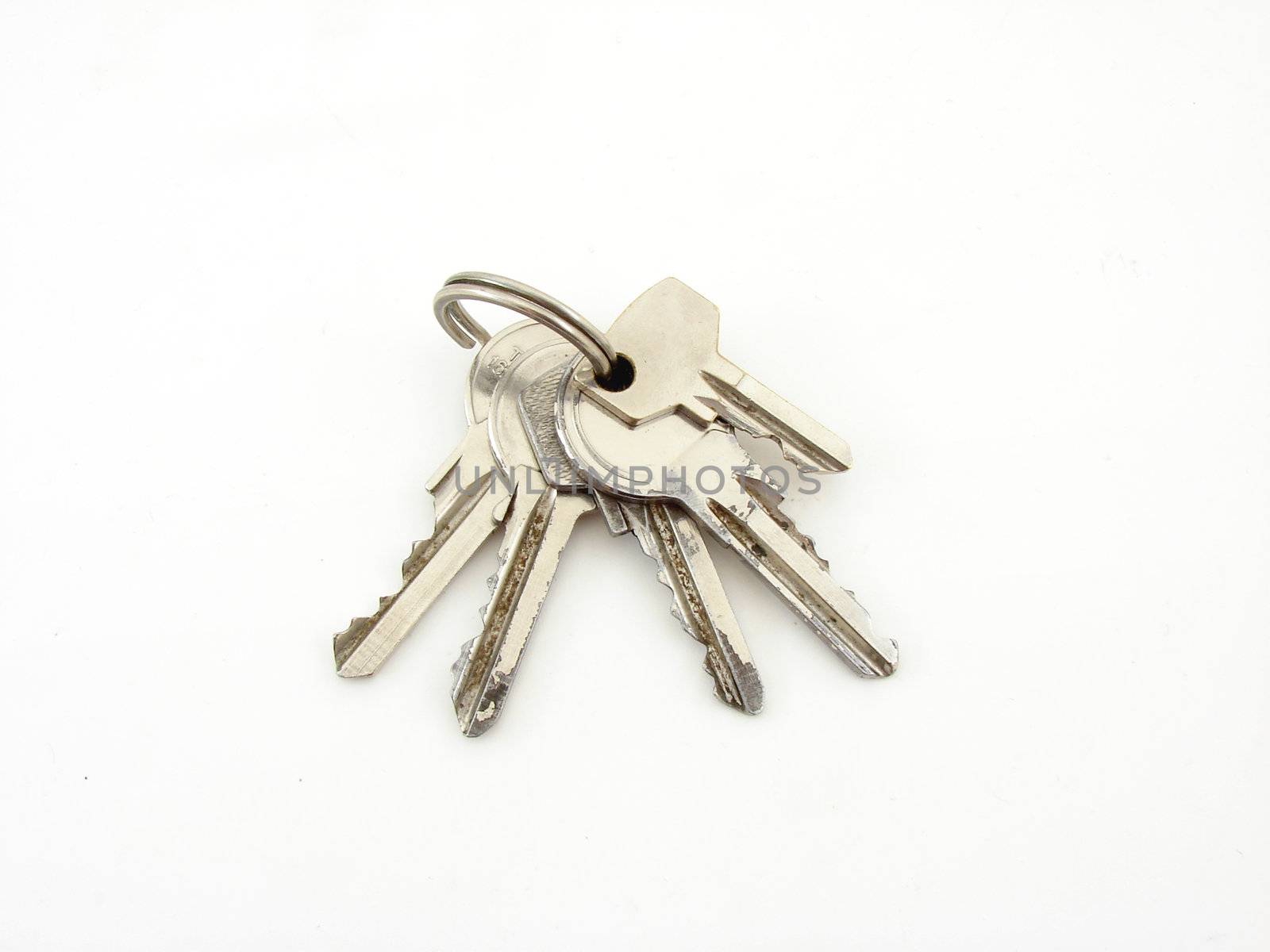 Silver keys isolated over white background.