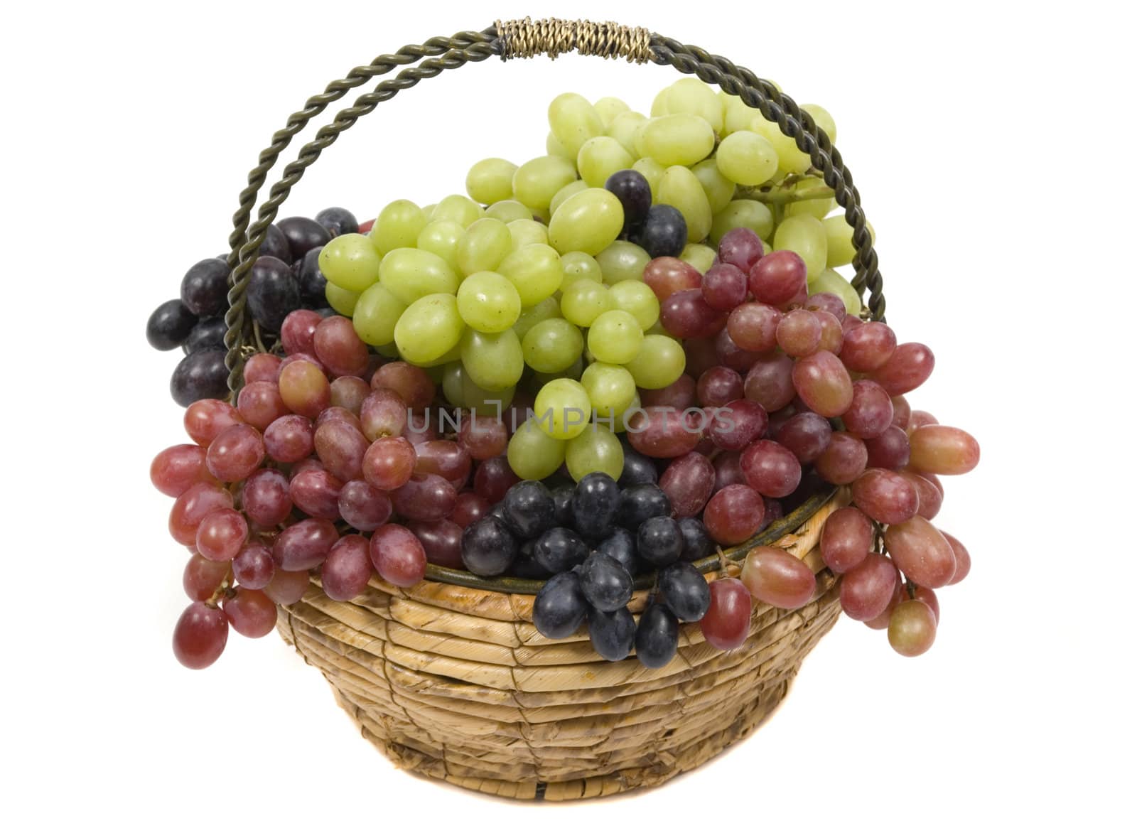 Colorful grapes in a basket