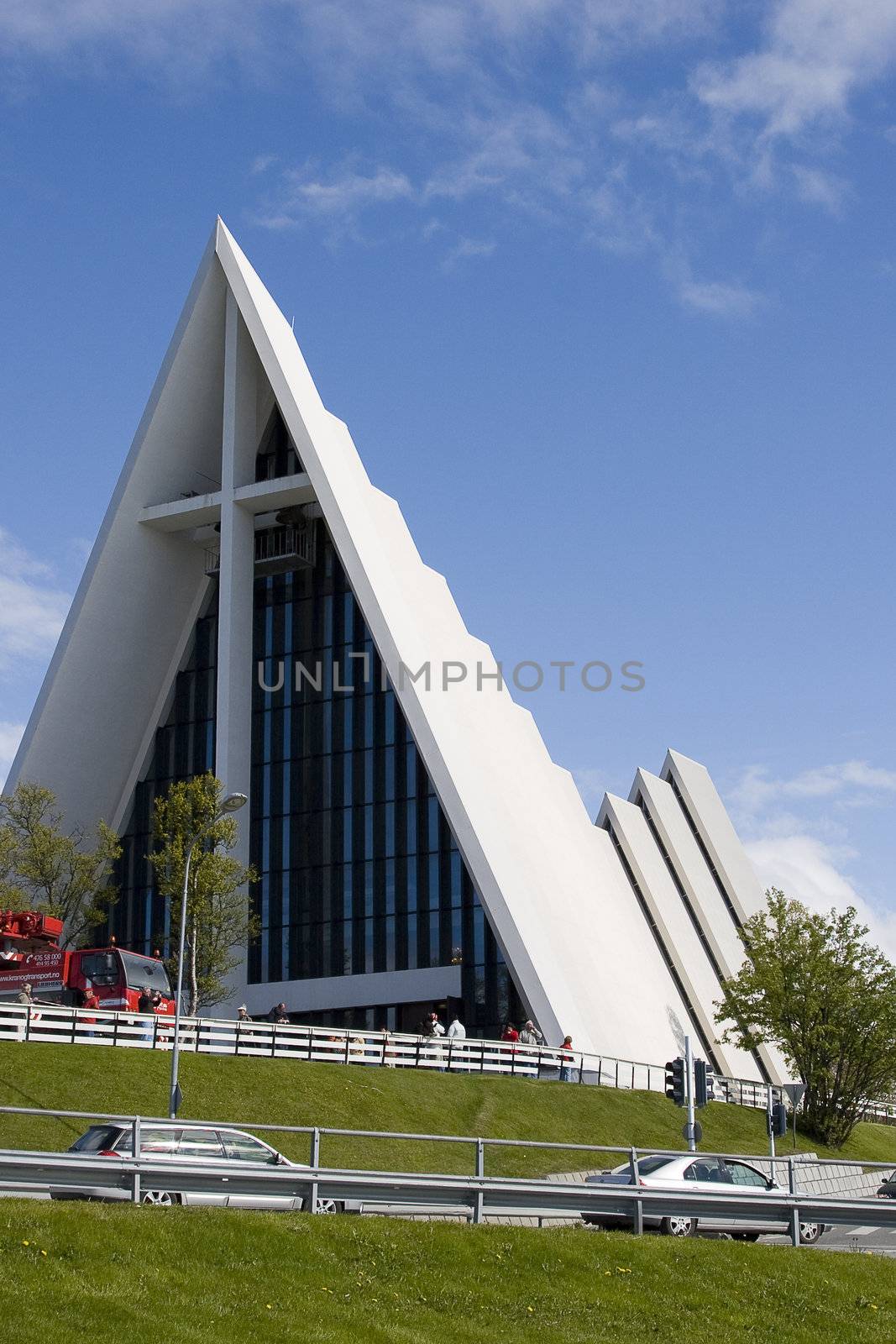 Tromsdalen Church (Ishavskatedralen), a famous landmark and tourist attraction in Tromso, Norway. 