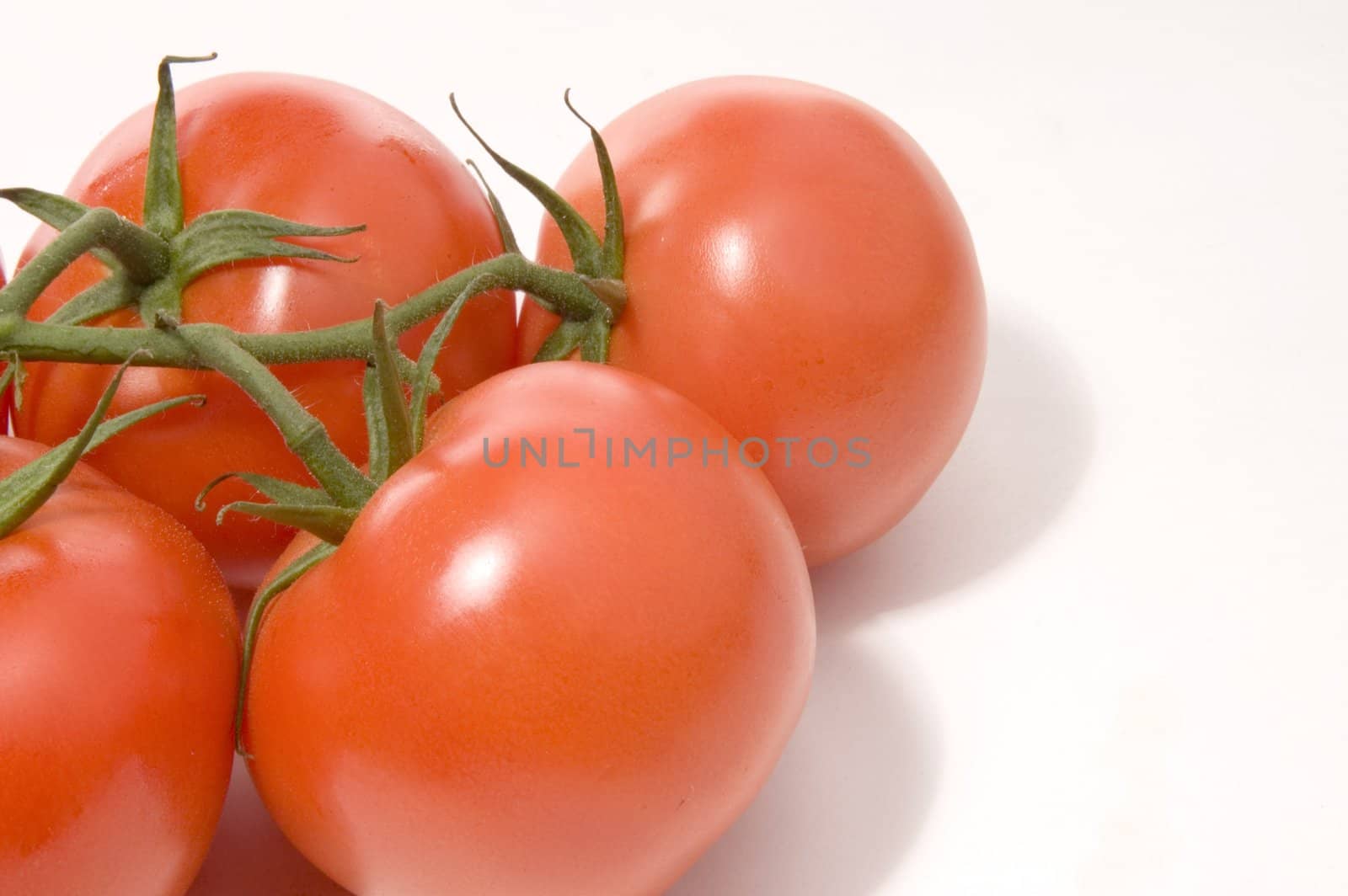Four red juicy tomatoes on white background