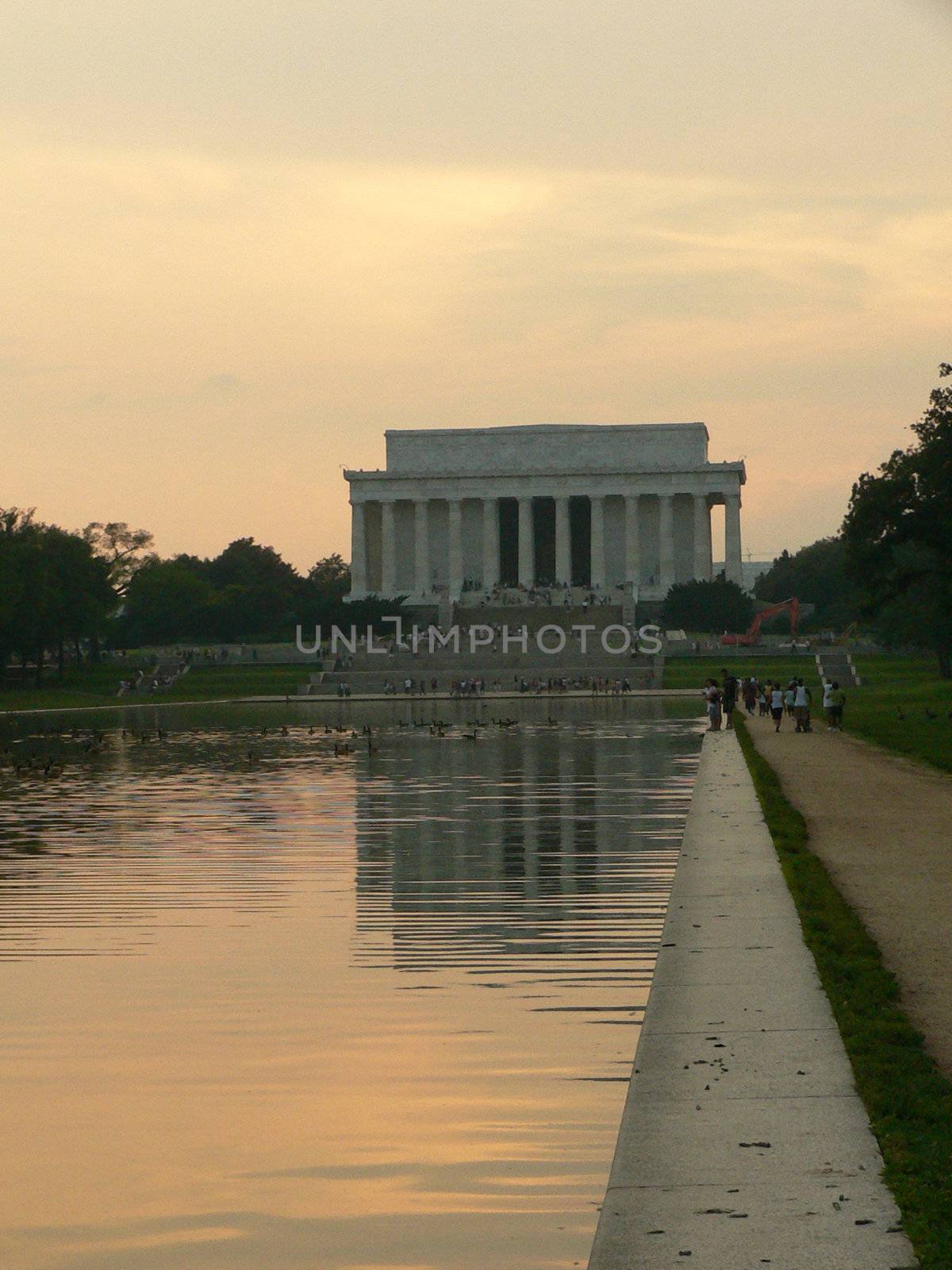 Lincoln memorial in Washington DC, USA at sunset