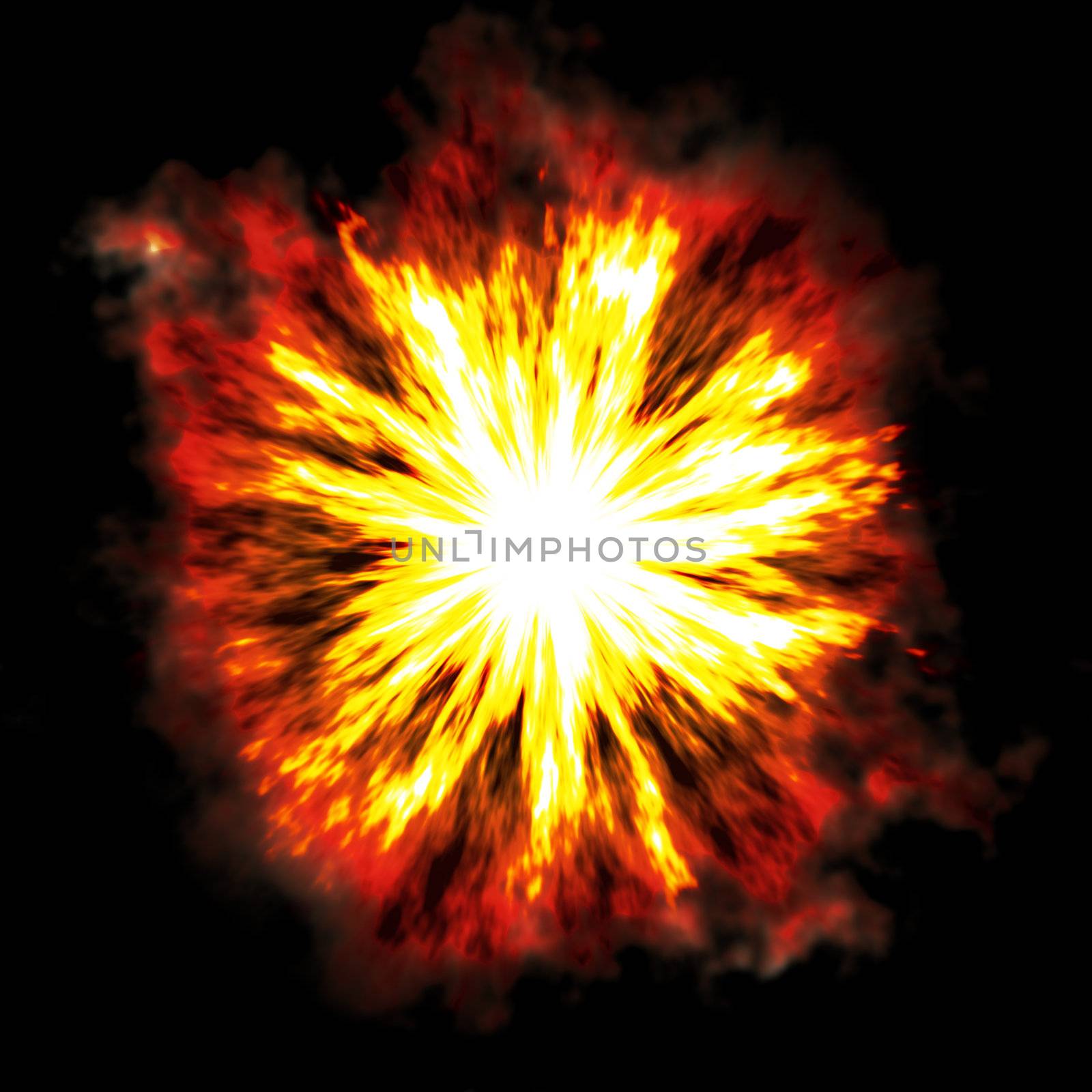 A fiery explosion busting over a black background.