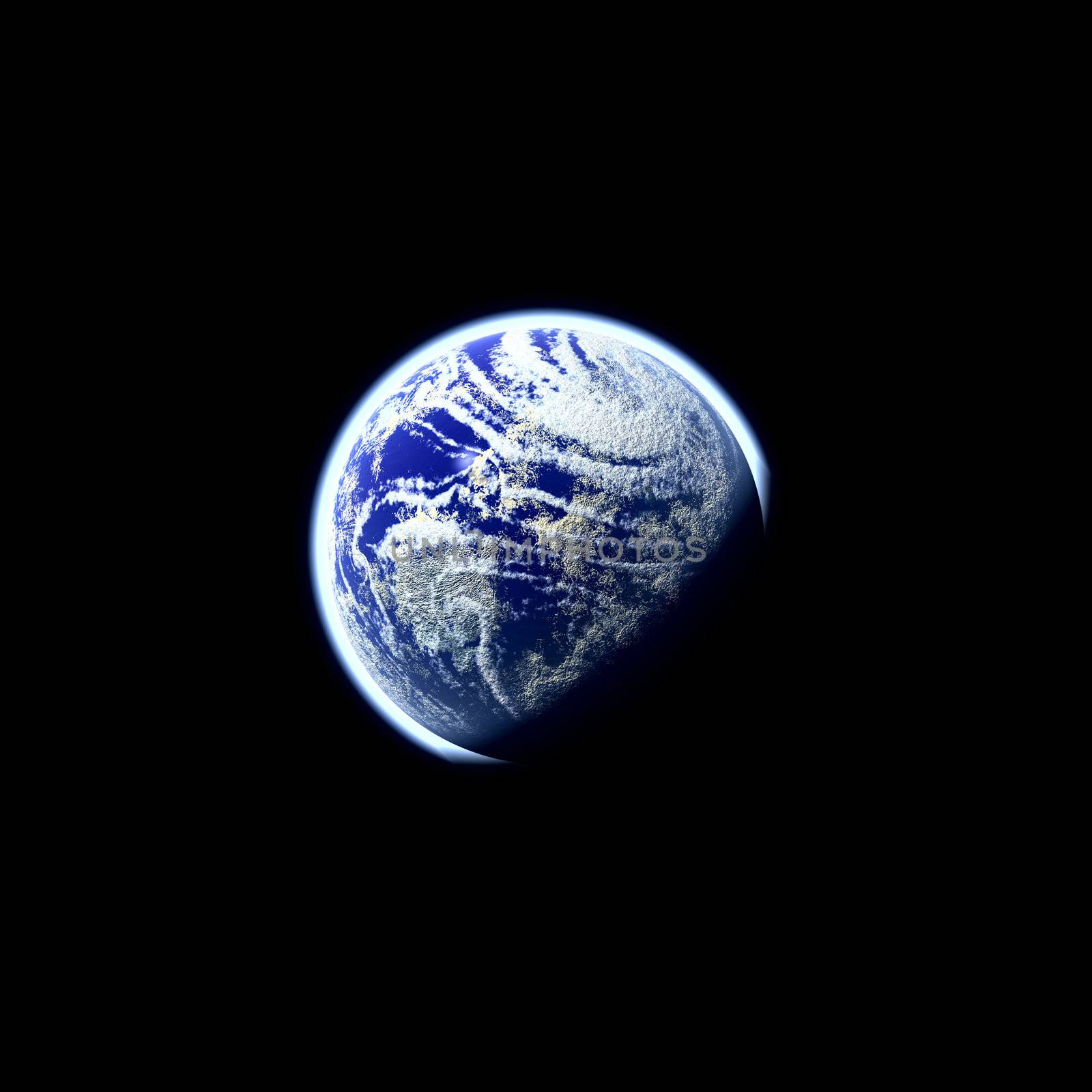 A glowing planet earth illustration over a black background.