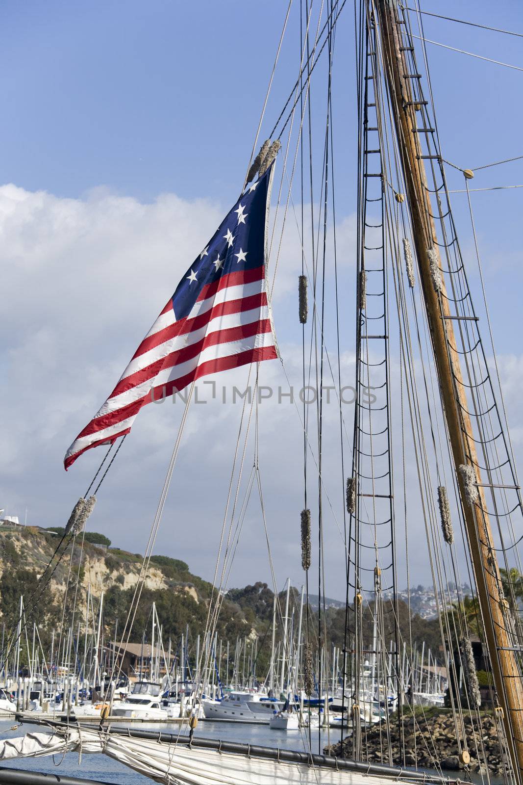 American Flag on passing Ship in Dana Point by KevinPanizza