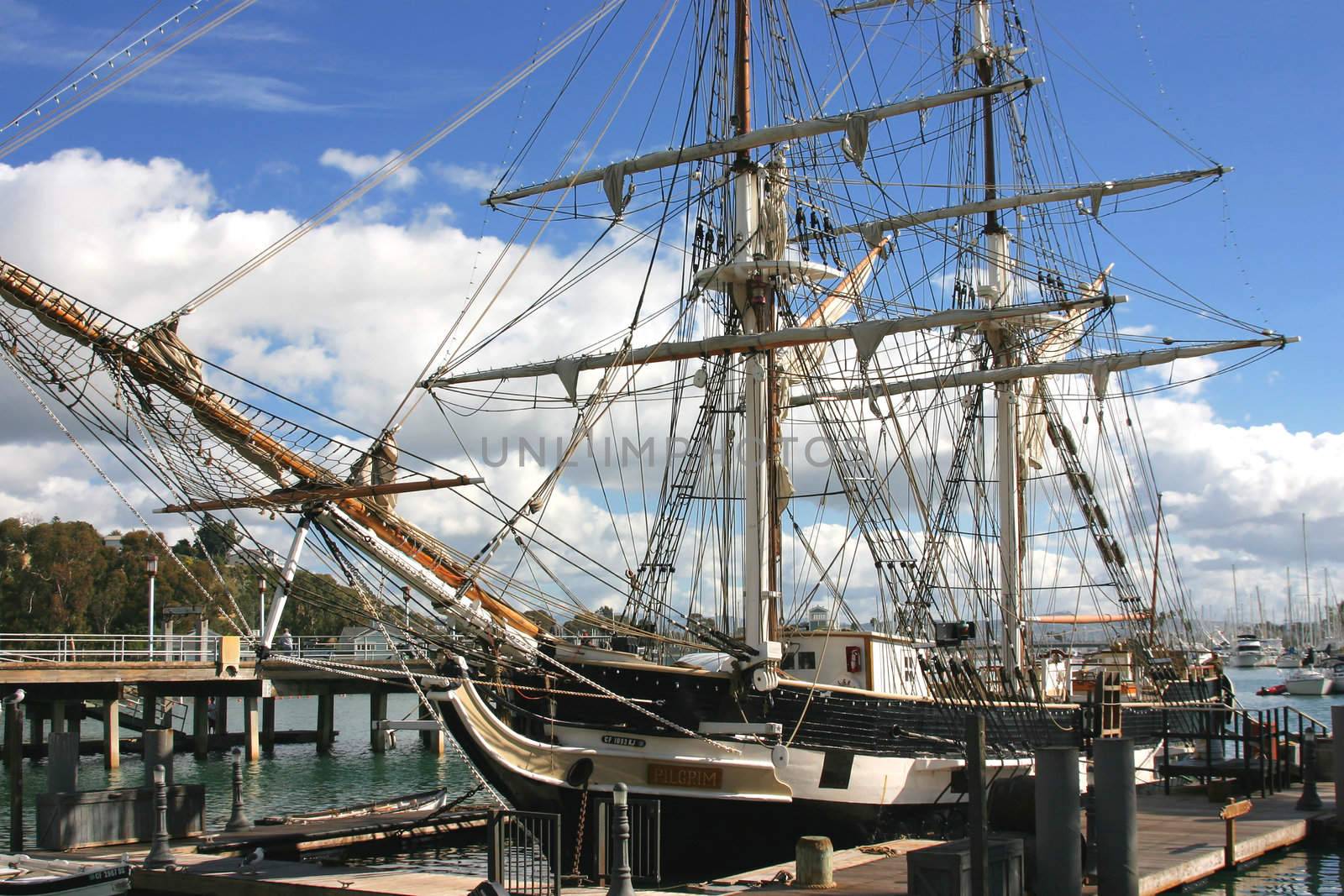 The Pilgrim docked in Dana Point Harbor.