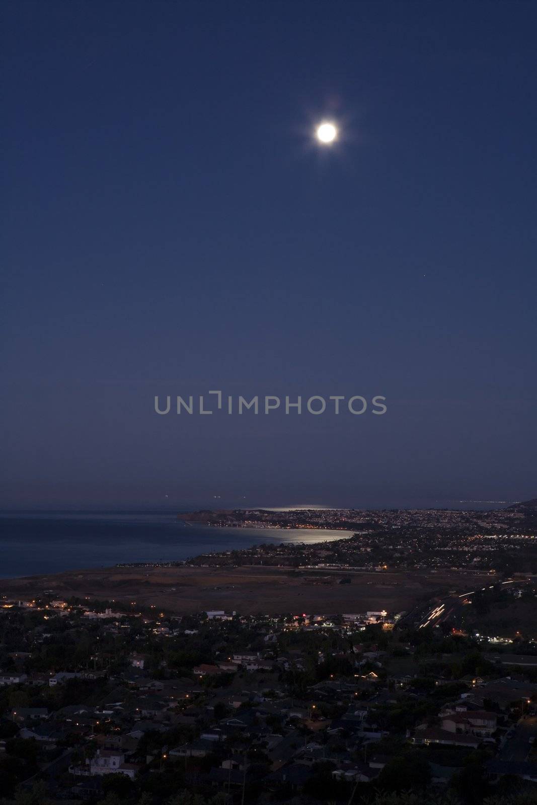 Moon Set over Dana Point Vertical by KevinPanizza
