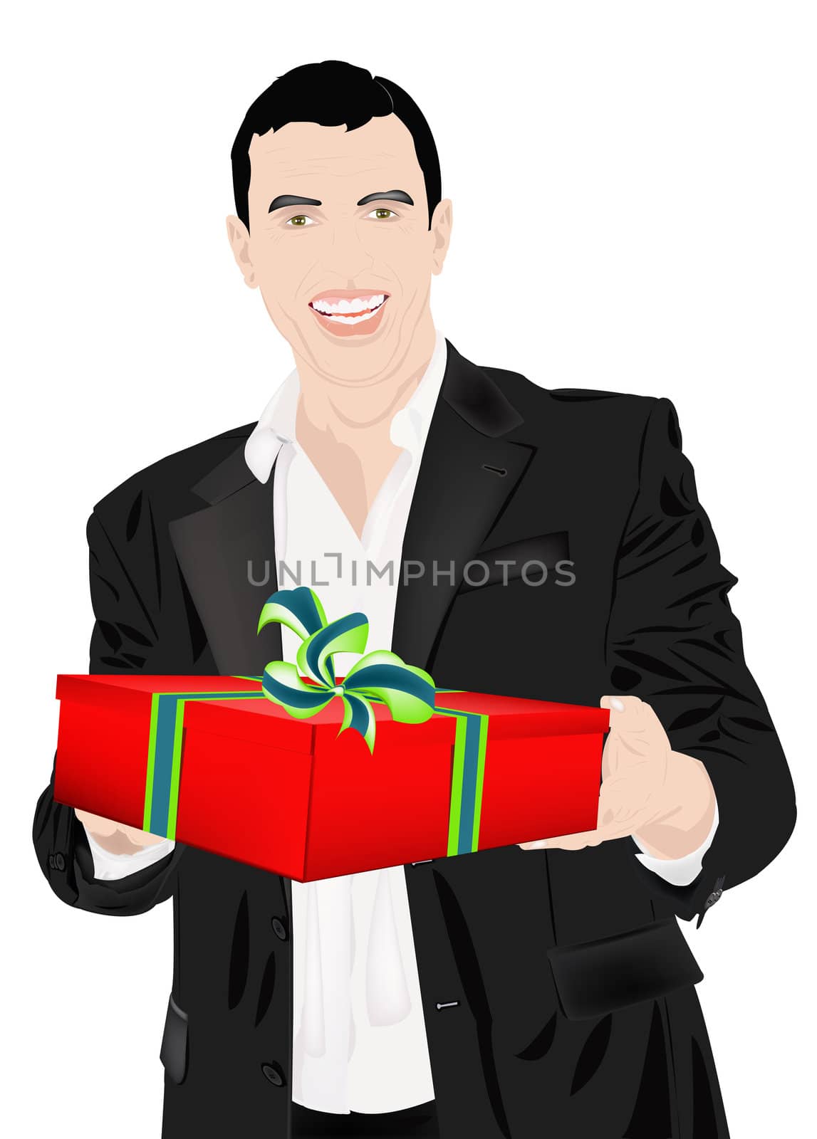 The enamoured elegant man gives a gift for favourite