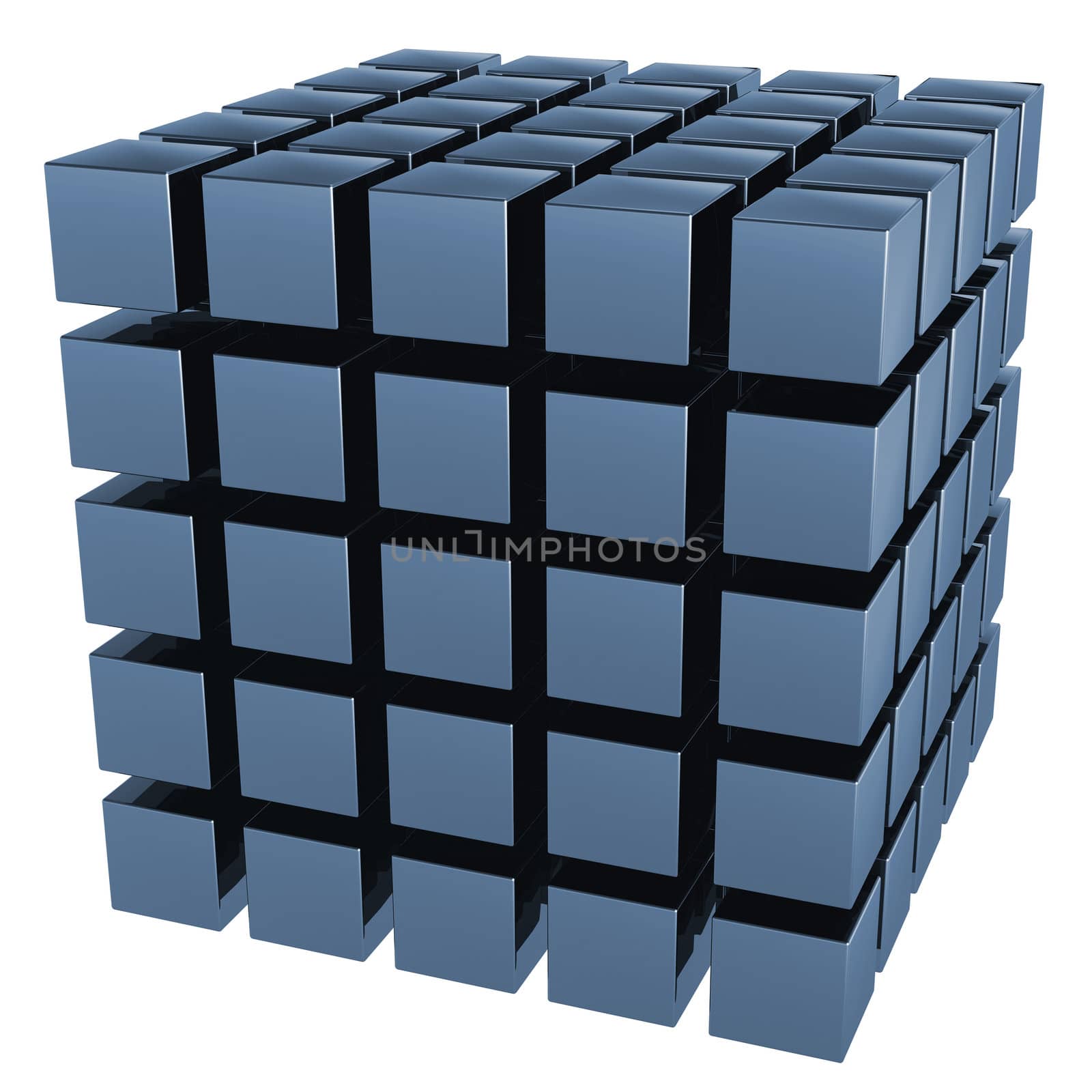 The three-dimensional image of a set of cubes. It is isolated on a white background