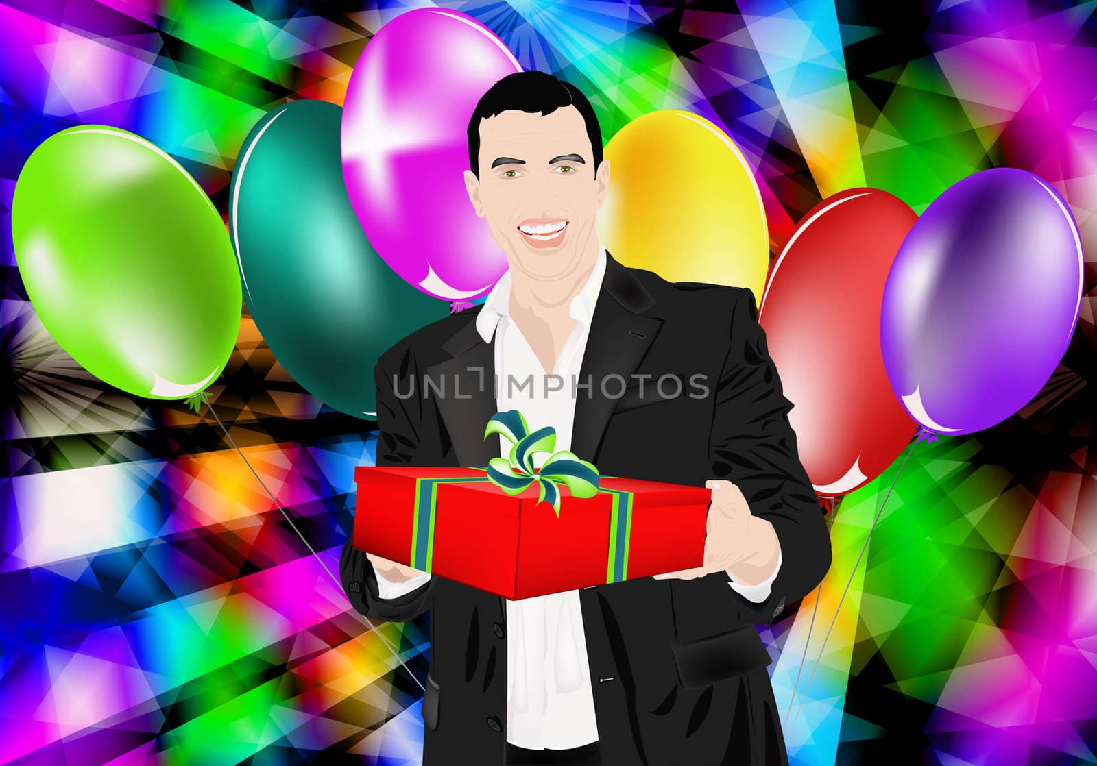 The elegant man gives a celebratory gift with a smile