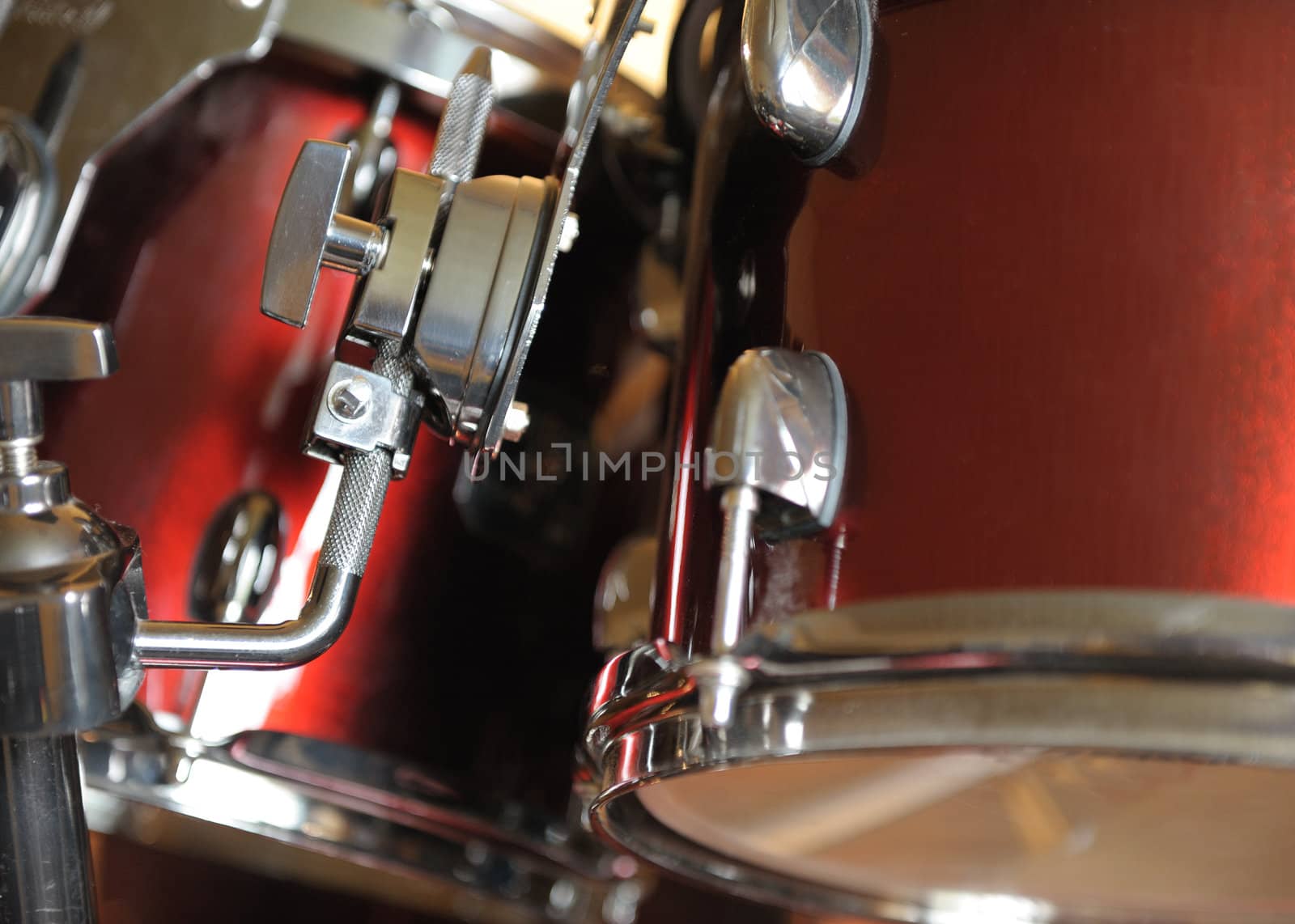 The drum kit detailed. A photo close up, selective focus