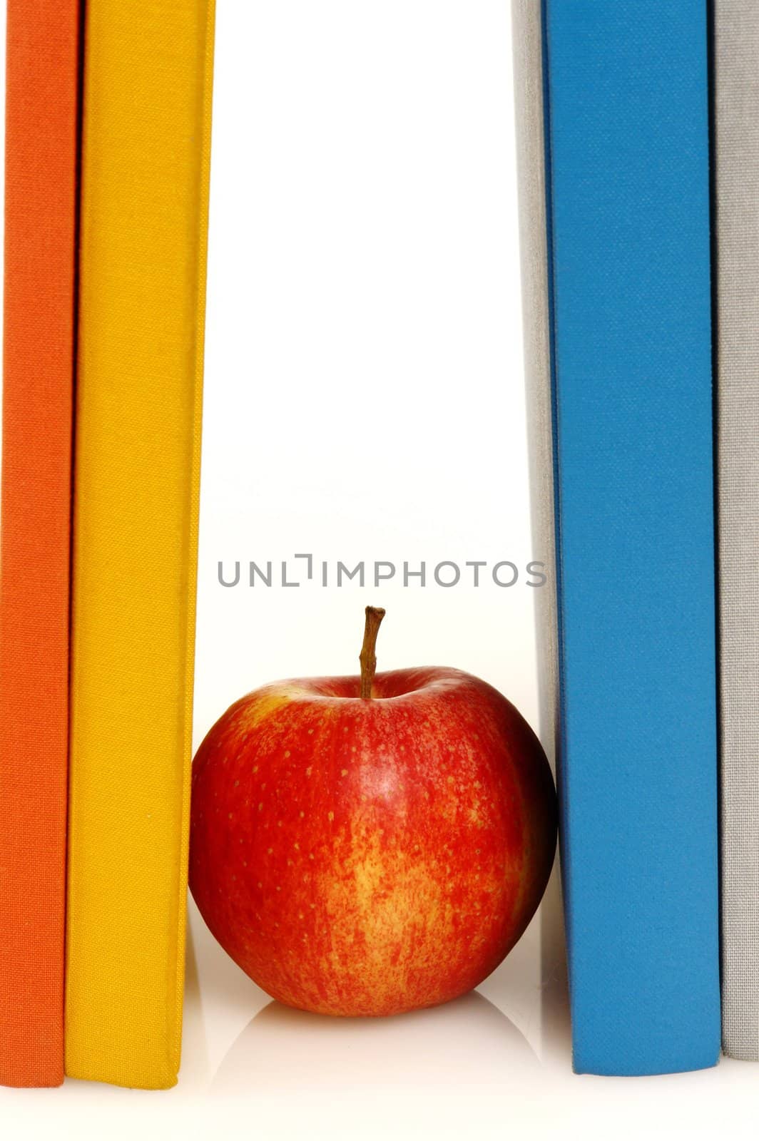 A book stack with some apples on it