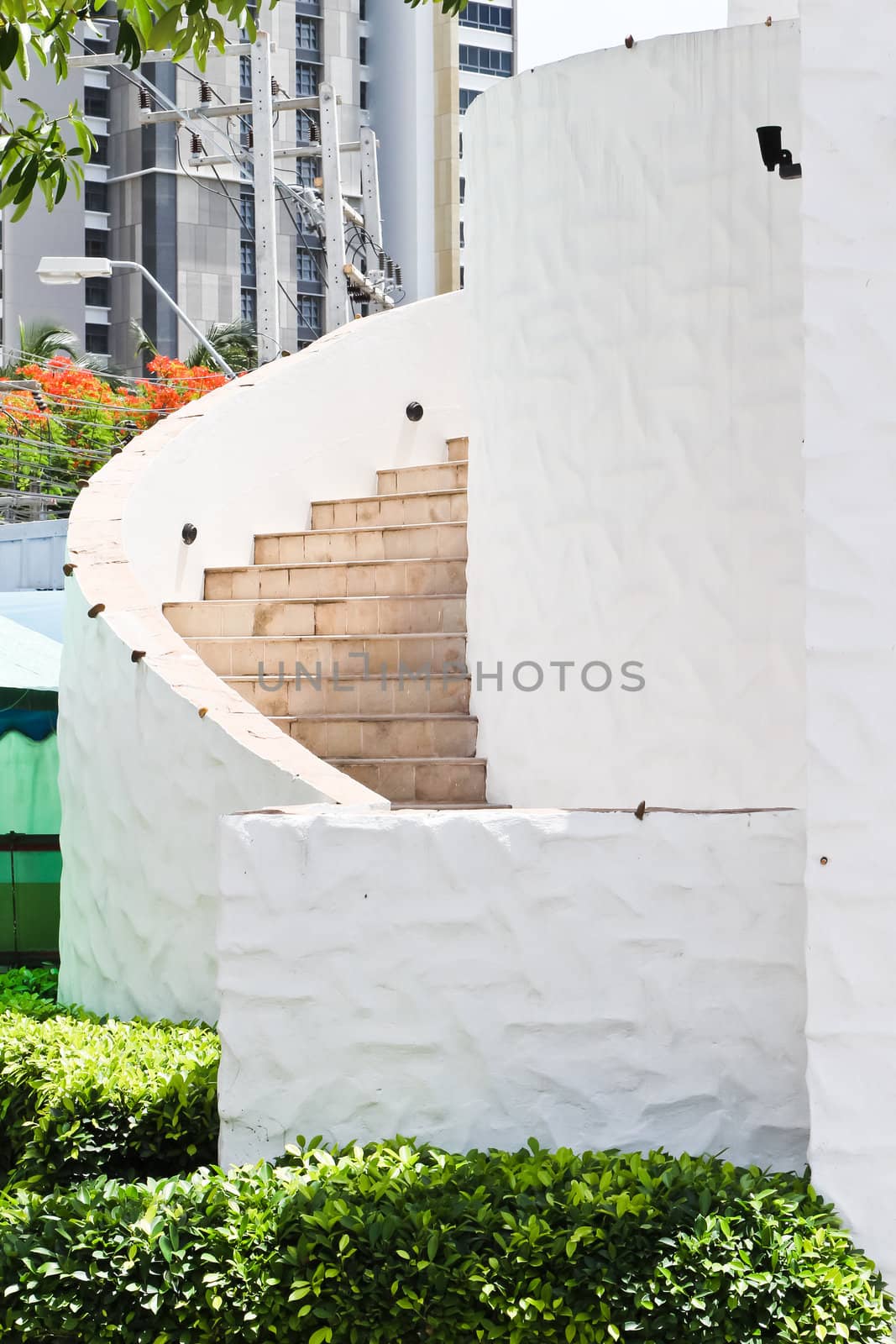 3D illustration of a spiral staircase on the building. by Na8011seeiN