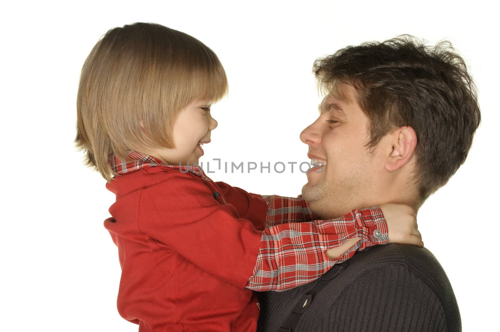 The daddy with the son. It is isolated on a white background