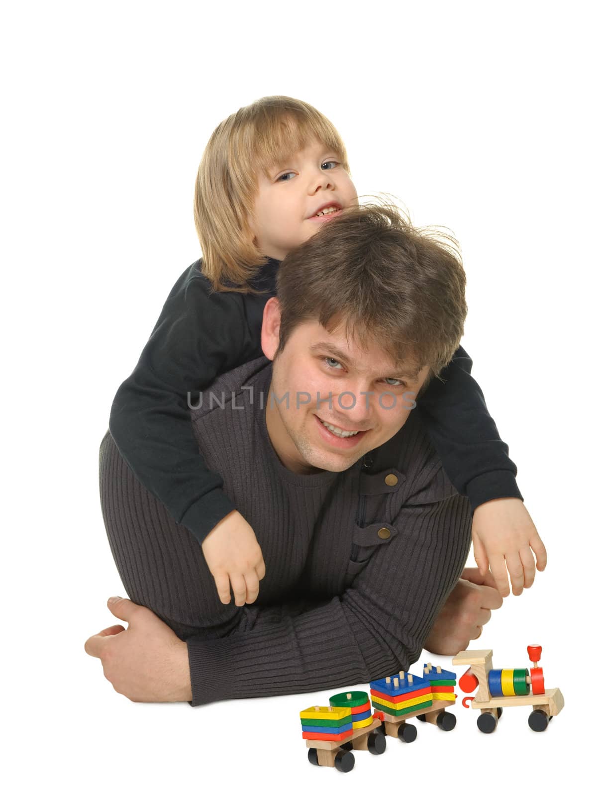 The daddy with the son. It is isolated on a white background