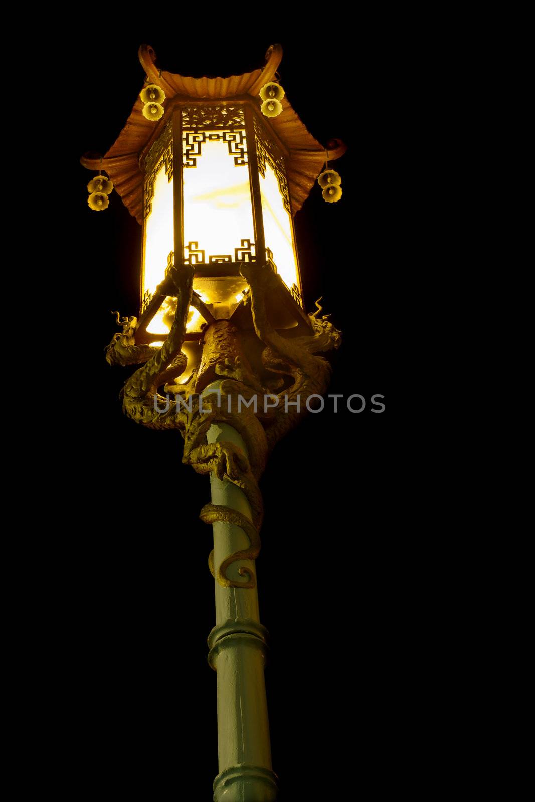 Chinese Street Lamp Post with Dragon Sculptures in San Francisco Chinatown