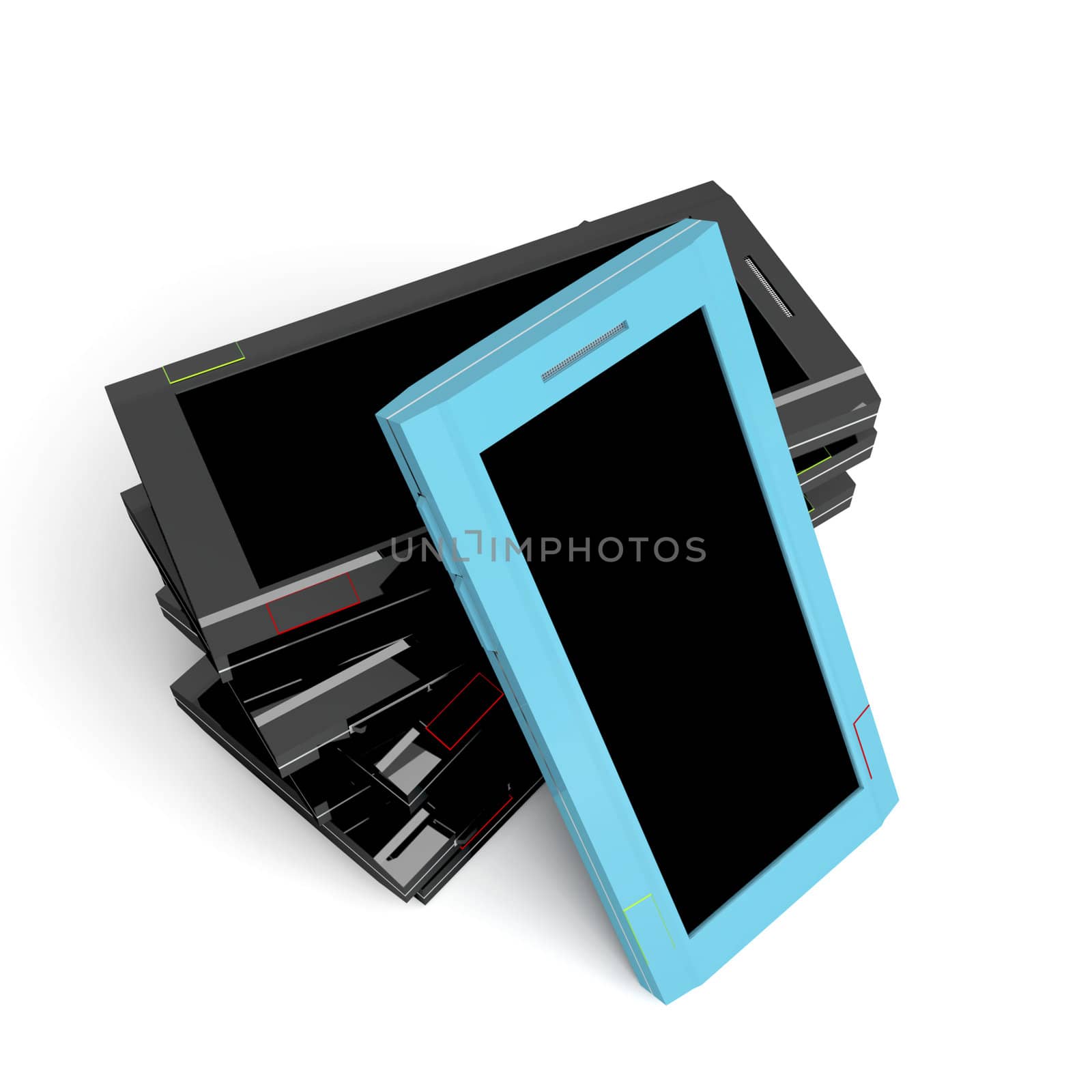 Smartphone with turquoise color against old black smartphones