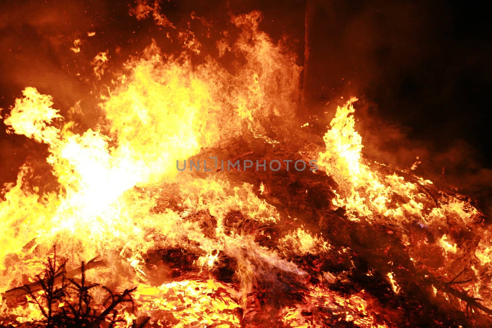 close-up of a big wooden fire............