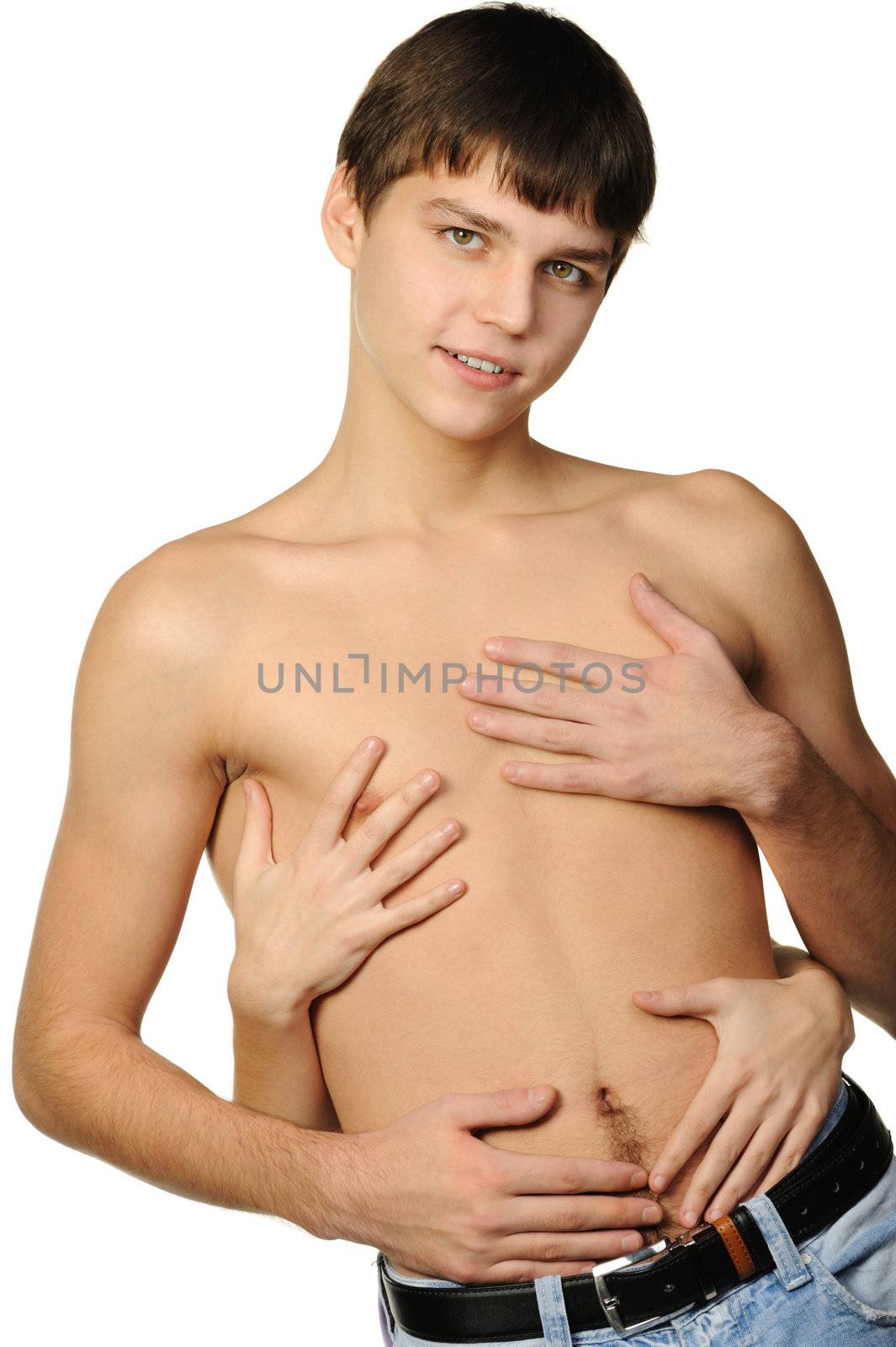 Young the man with female and hands on a torso by galdzer