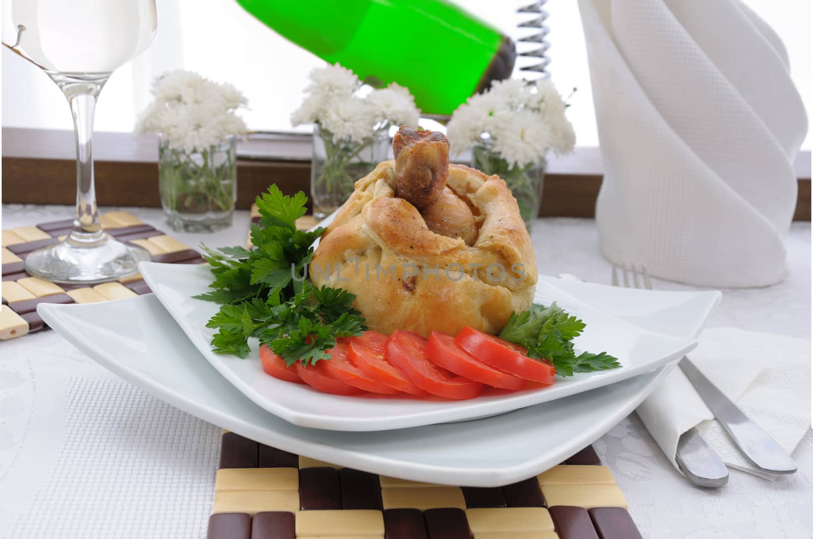 Chicken leg stuffed with mushrooms in pastry by Apolonia