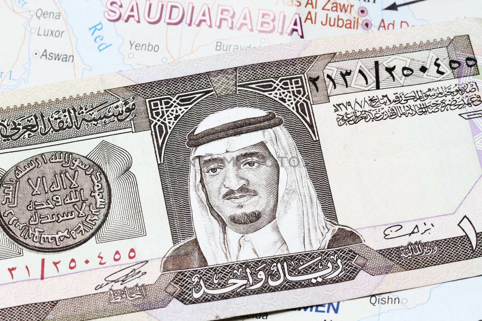 King Fahd on 1 Riyal Banknote of Saudi Arabia.