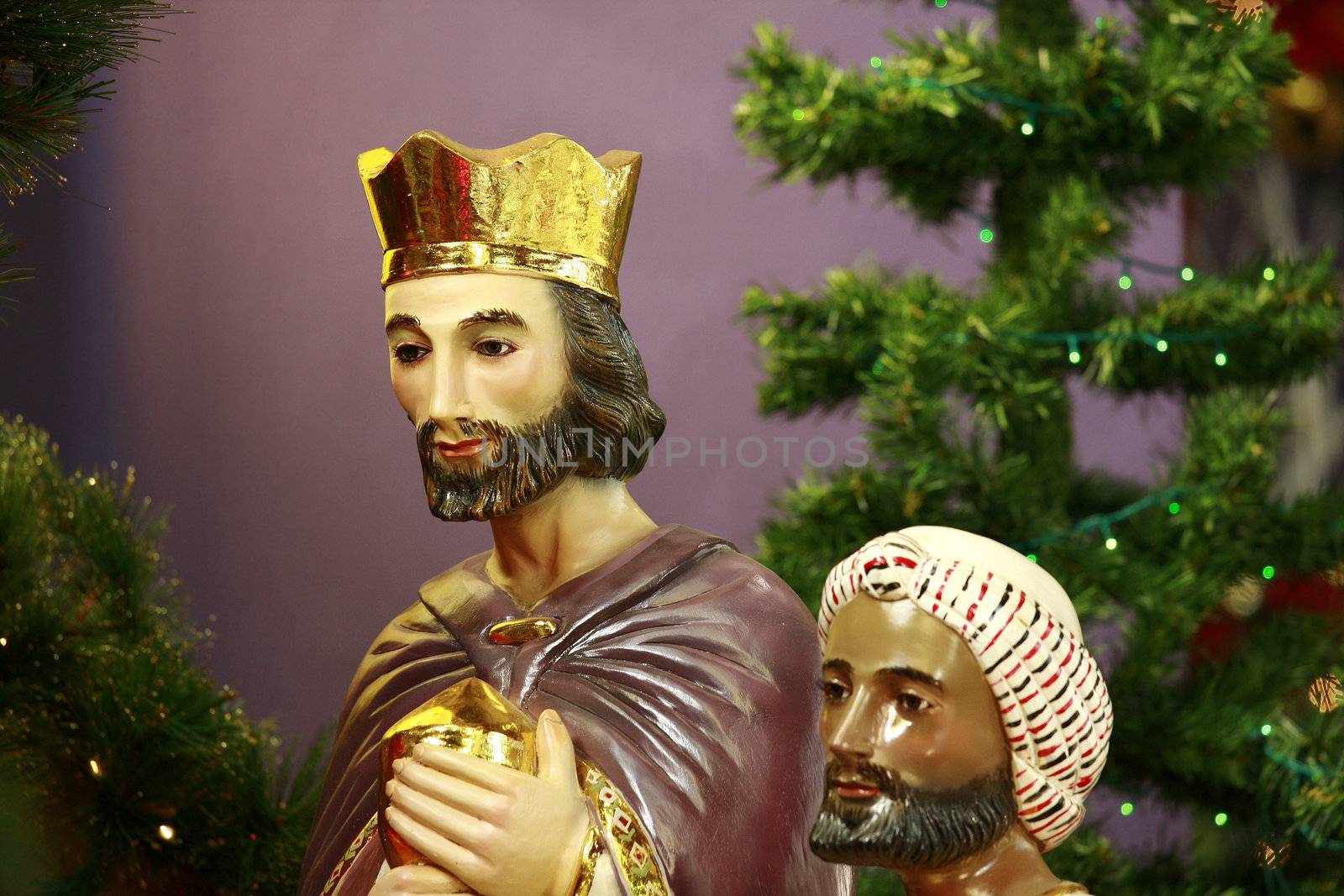 The two kings close up shot in a nativity scene.