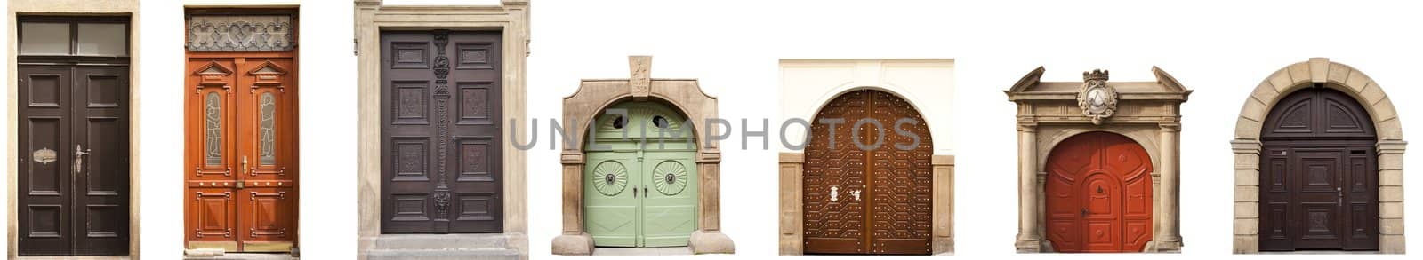antique doors, history of the city, the doors on a white background